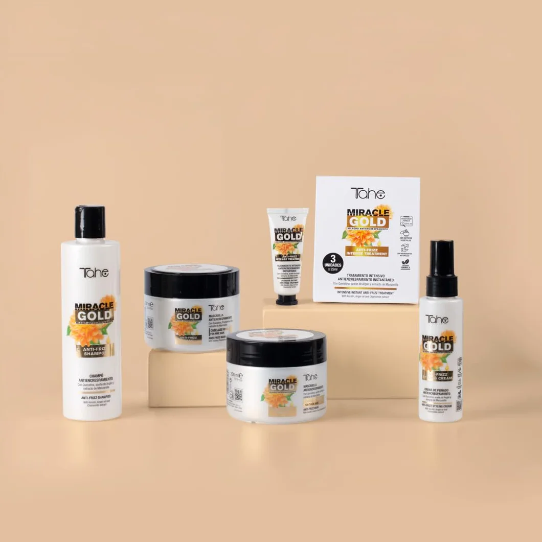 Tahe Miracle Gold Crema de peinado antiencrespamiento con Queratina, Argán y Manzanilla 100 ml
