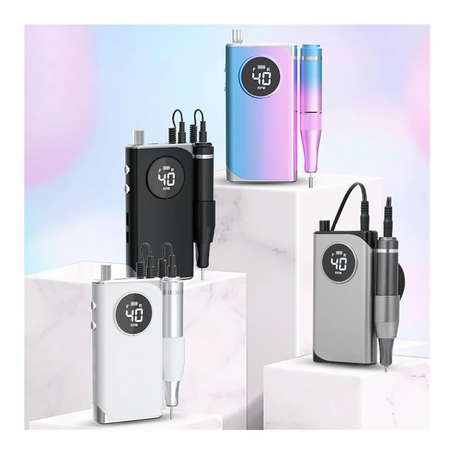 Lima Electrica Uñas, Taladro eléctrico for uñas, 40000 Rpm, portátil, profesional, recargable, estable, bajo ruido, taladros for uñas de aleación de aluminio(Pearl Gray)