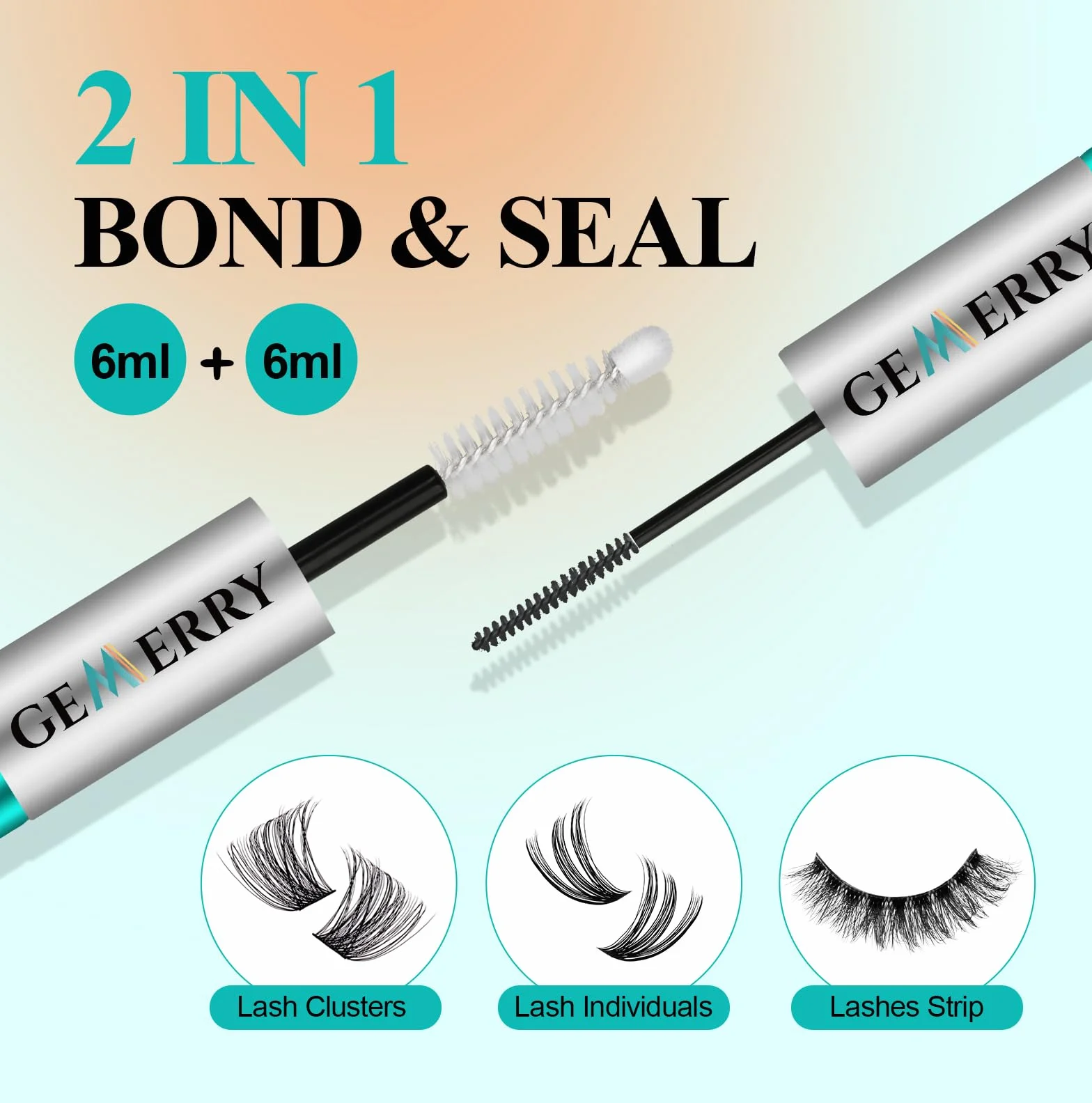 GEMERRY 12ML Cluster Adhesivo Pestañas Lash Bond and Seal Pegamento impermeable 2 en 1