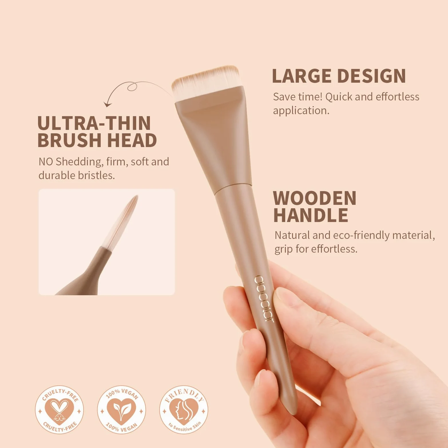 Docolor Brocha Plana para Maquillaje Líquido, Brocha Ultrafina Facial Profesional Premium para Base Líquida y Cremas, Herramienta de Korean Maquillaje Facial Delgada con Diseño Plano, Color Caqui