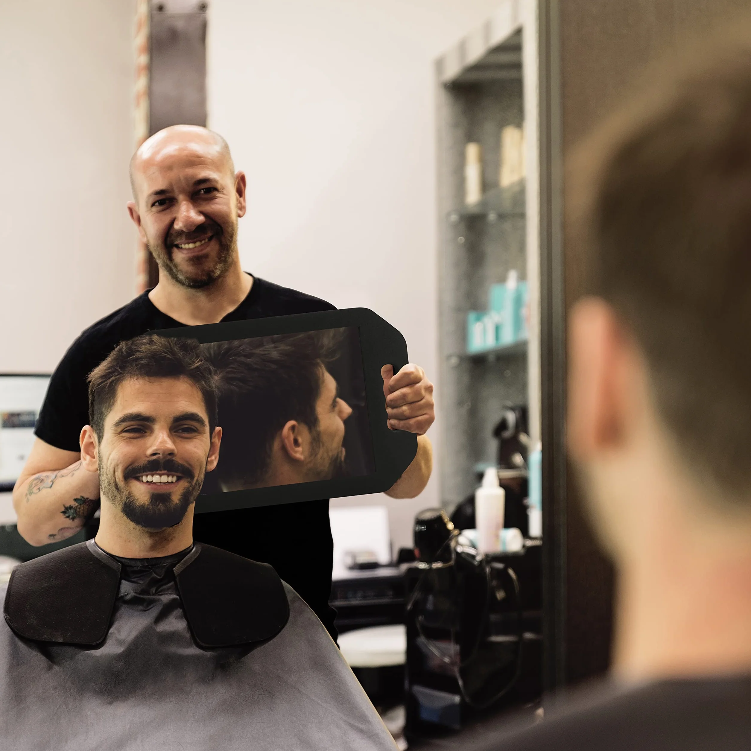 Kurtzy Espejo de Mano Ligero Negro para Peluquería - Barbero con Asa Doble