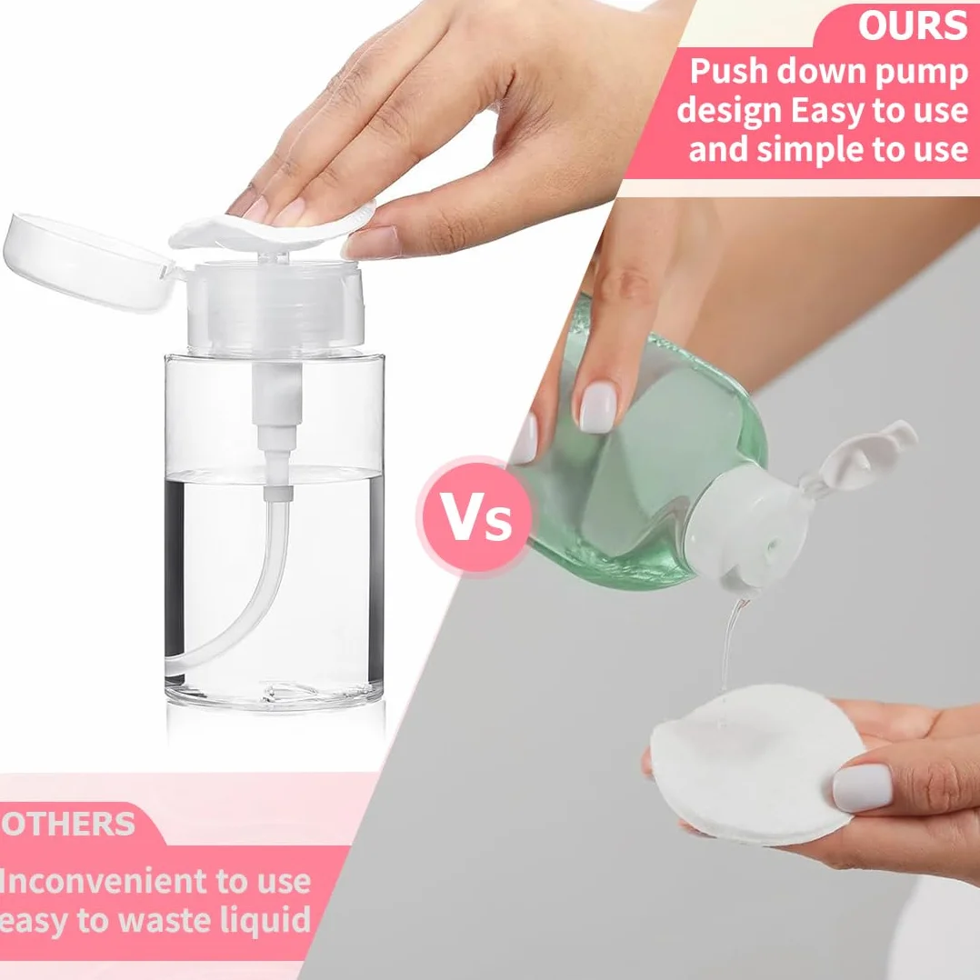 Botellas Dosificadoras 2x200ml +100pcs Almohadillas para Limpiar Uñas, Dispensador con Bomba para Líquidos Cosméticos