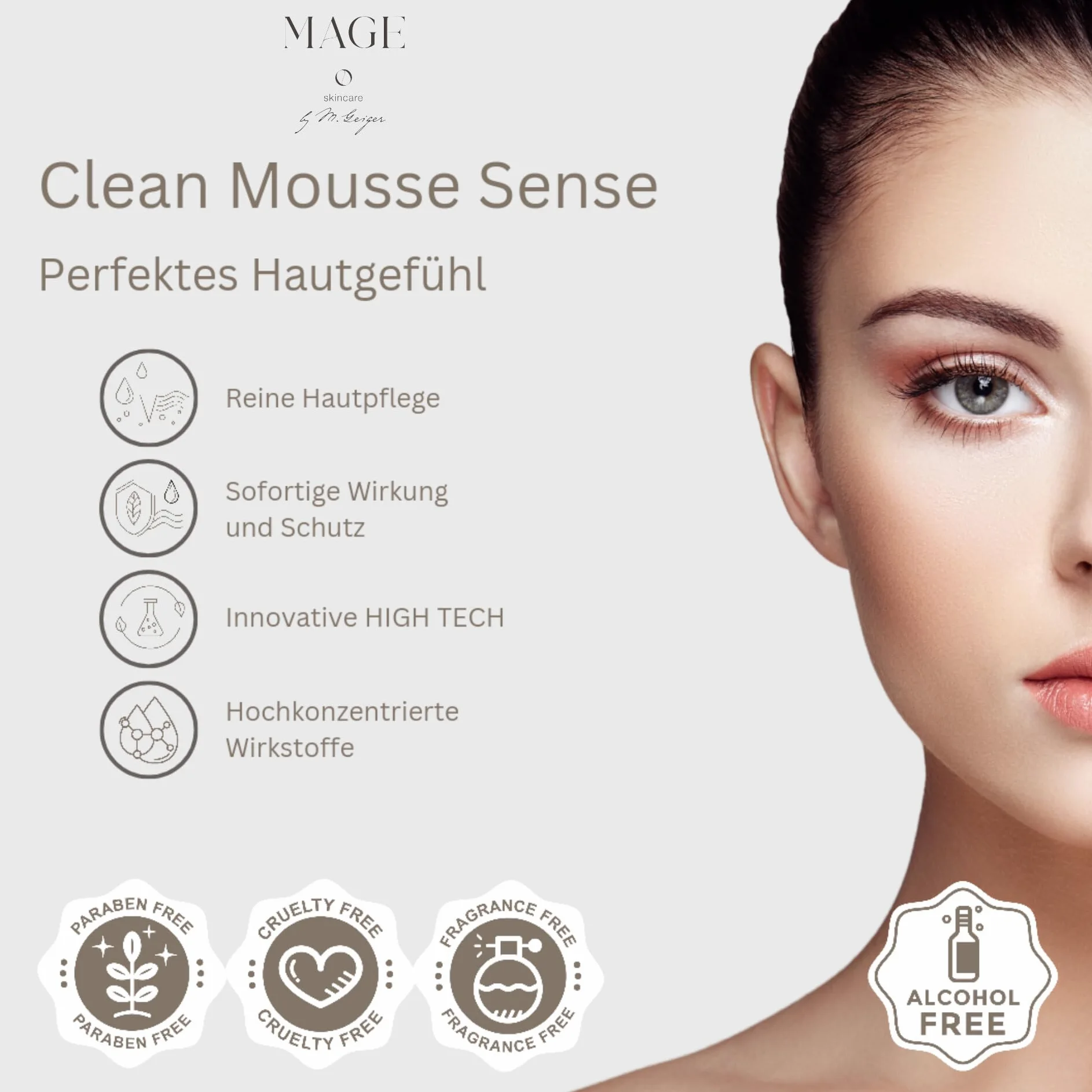 MAGE Clean Mousse Sense - Espuma limpiadora facial para limpiar la piel limpia y uniforme, cuidado facial limpiador, eliminación de maquillaje e imperfecciones, vegano, fabricado en Alemania