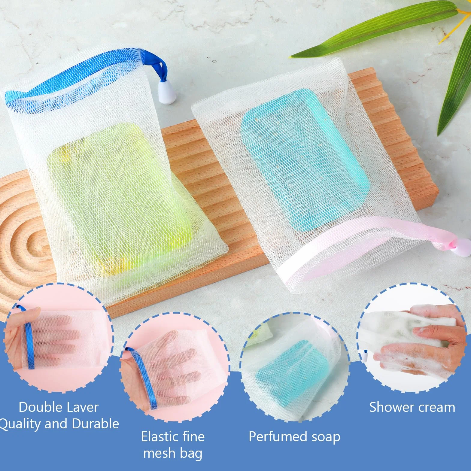 Piriuuo Bolsas de Jabón de Nailon Malla Exfoliante con Cordón para Baño y Limpieza Facial