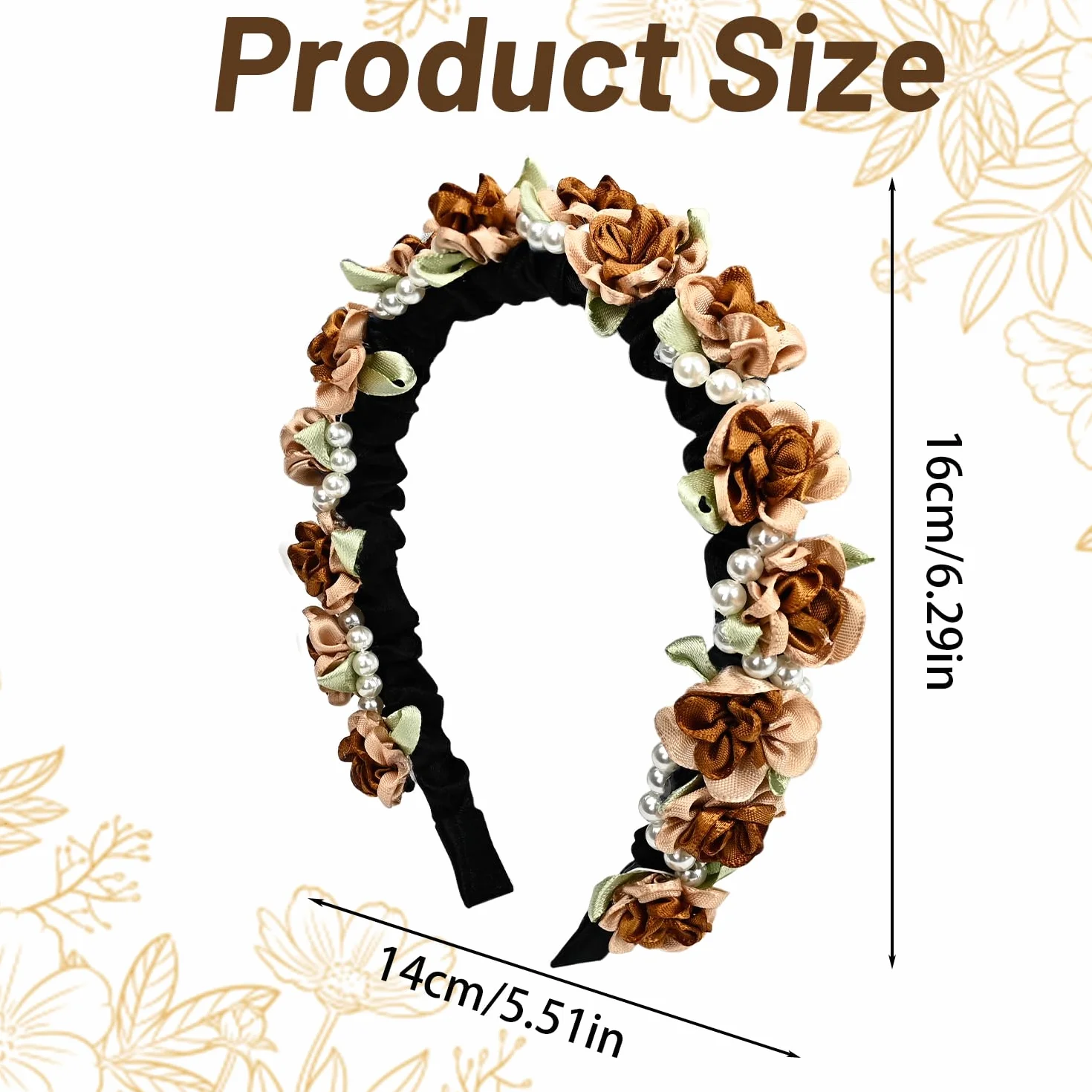 Corona de flores mexicana para novia y damas de honor, accesorio para el cabello marrón