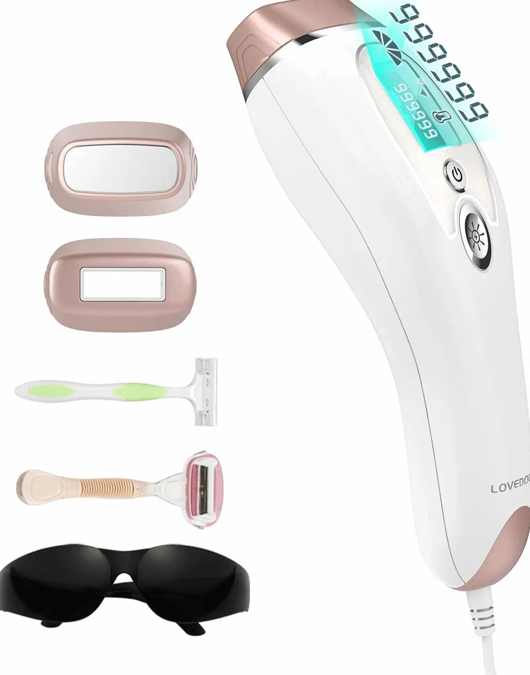 Depiladora Láser IPL con Enfriamiento por Hielo, 999.999 Pulsos, Depilación Permanente Indolora para Cuerpo, Cara, Bikini y Axilas