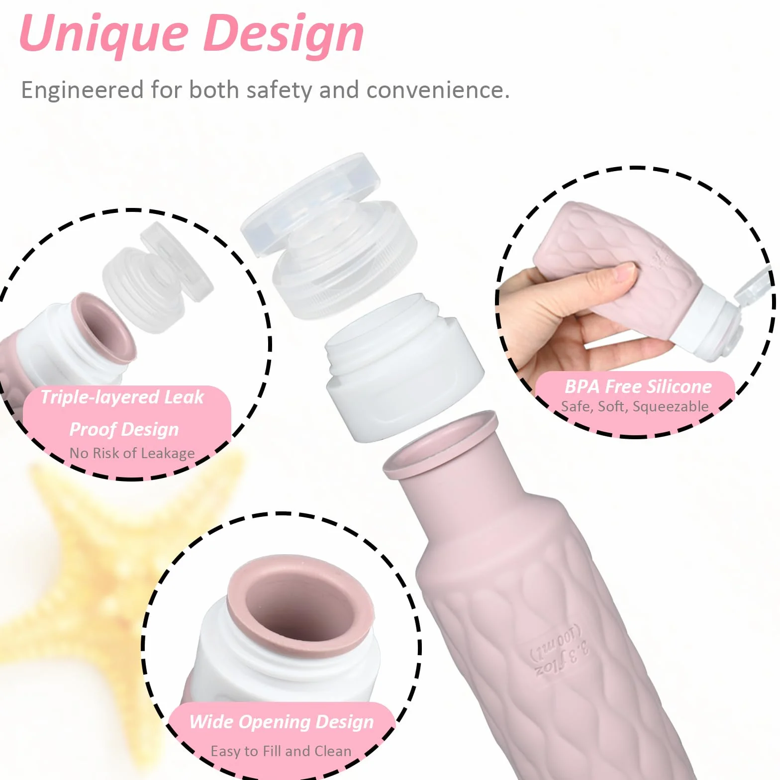 Botes Viaje Rellenables 100ml, Juego de Botellas Silicona a Prueba de Fugas, Kit Higiene sin BPA