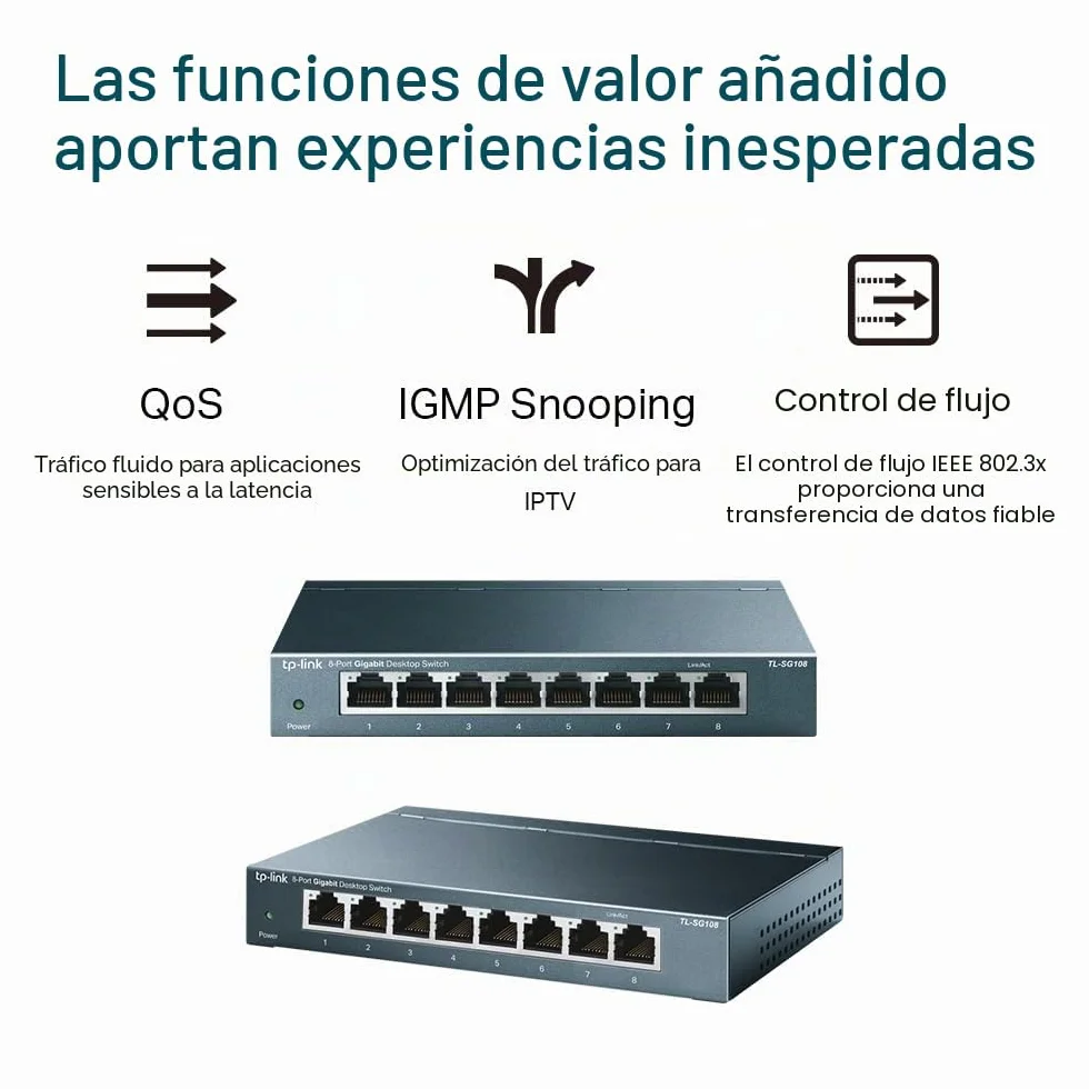 TP-Link TL-SG108 V3.0 Switch de Escritorio 8 Puertos Gigabit 10/100/1000 Mbps Carcasa de Acero Negro