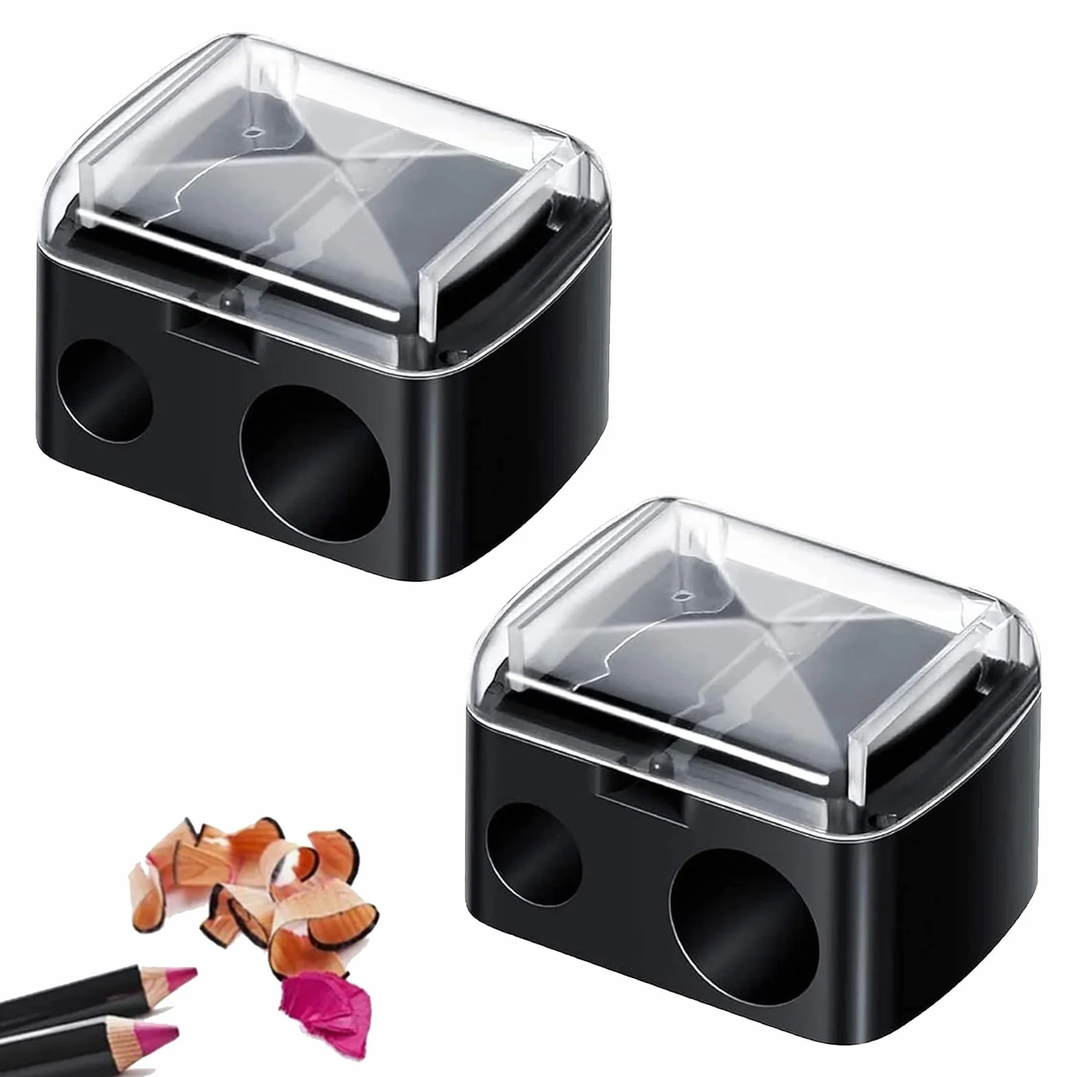 Sacapuntas Doble para Lápices Cosméticos, Profesional para Ojos, Cejas y Labios, Doble Agujero para Lápices Finos y Jumbo (Negro)