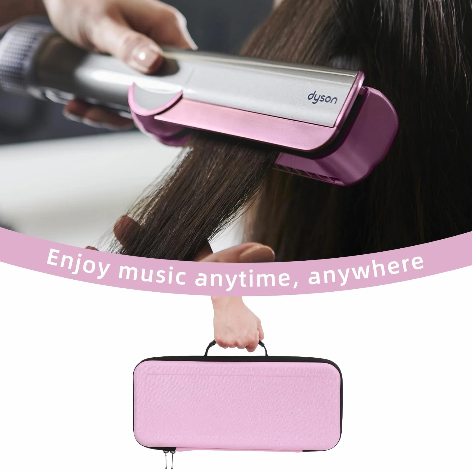 Funda rígida de viaje compatible con alisador de pelo Dyson Airstraight HT01 y fuente de alimentación, impermeable y a prueba de golpes, Pink, 1,5 pulgadas, Cary