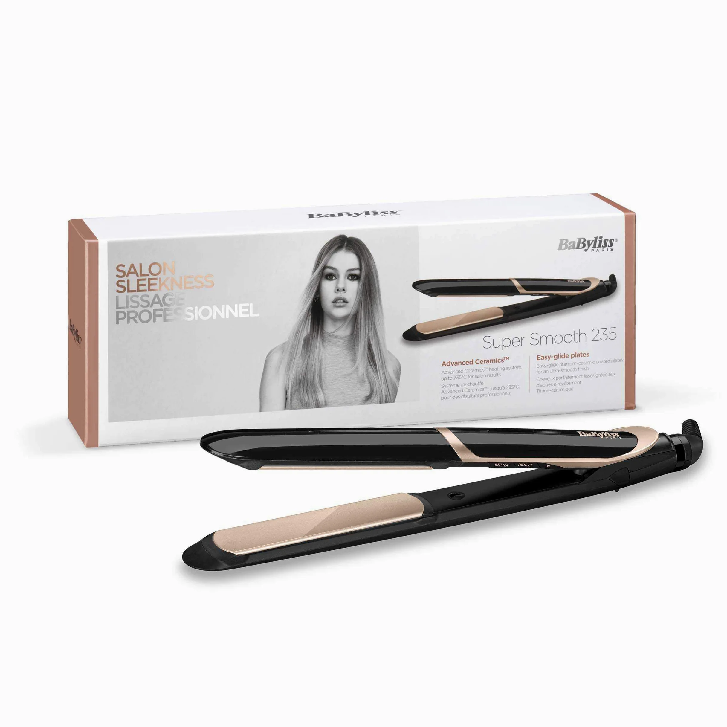 BaByliss AS200E Cepillo de Aire Rotatorio 1000 W, Iónico, Cepillo de Pelo + Aire Frío, 2 Sentidos de Rotación, Color Negro & ST393E Plancha de pelo profesional, iónica,Color Negro