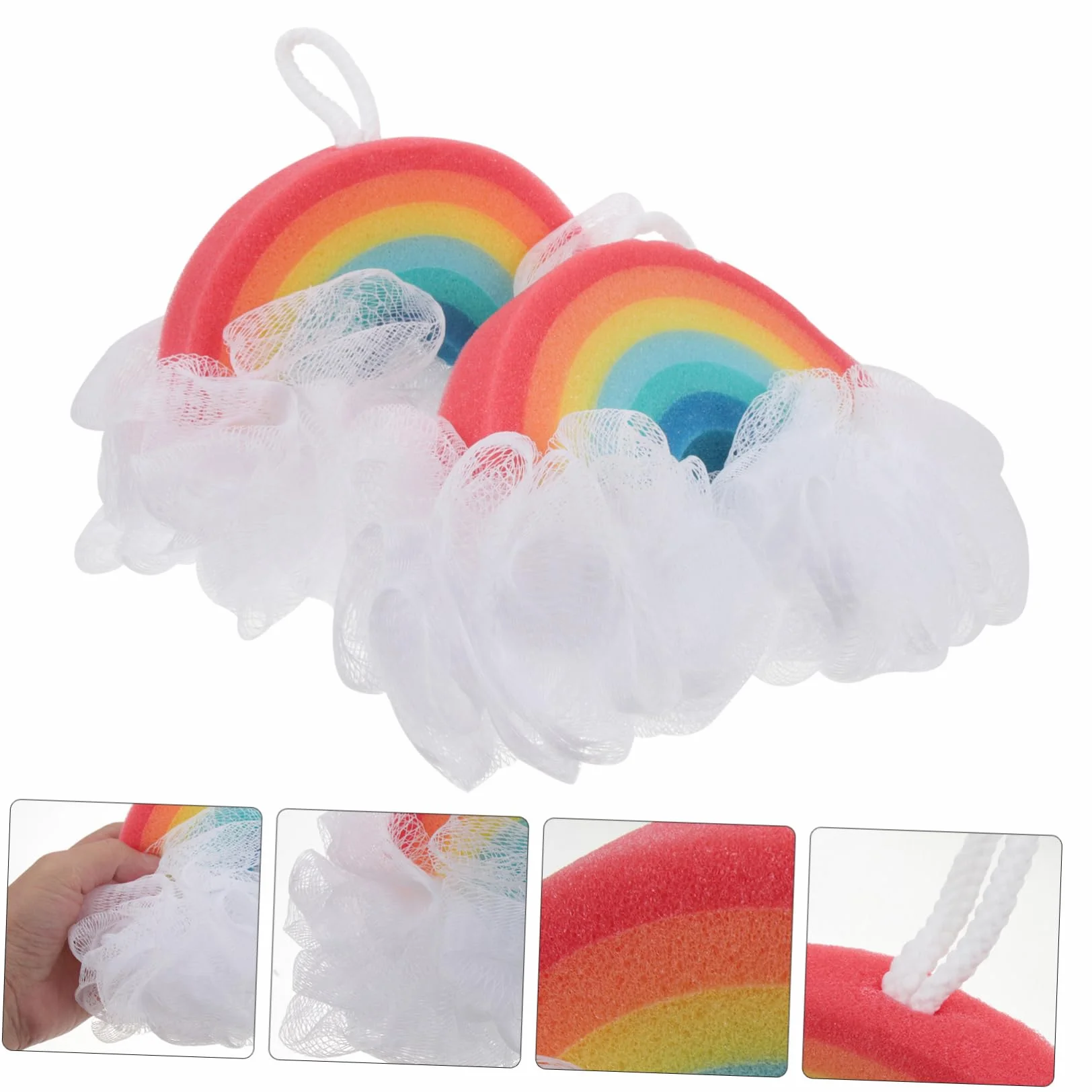 Esponjas de Baño Infantiles Diseño de Arcoíris, 2 Piezas de Esponja para Niños y Bebés, Suaves y Exfoliantes para Eliminar Células Muertas