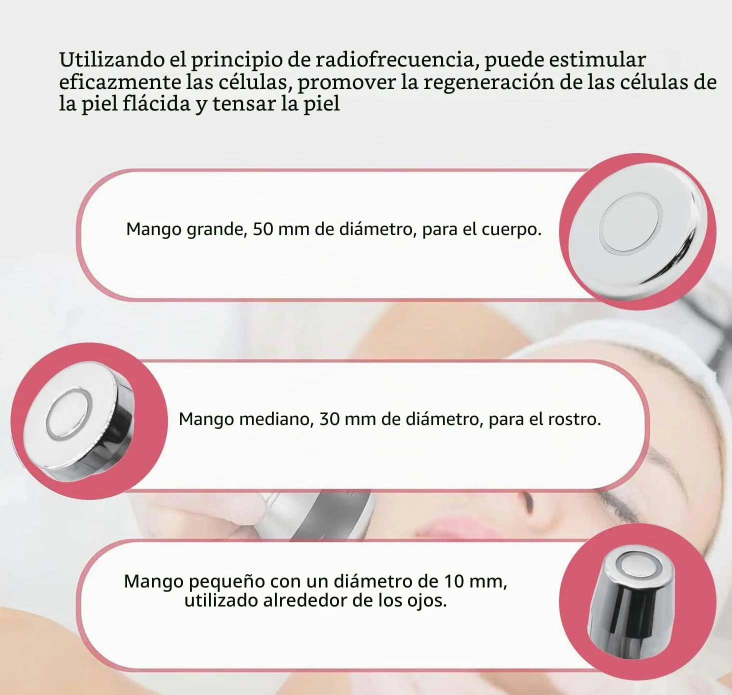 Elitzia Máquina facial de radiofrecuencia RF y EMS, uso doméstico, máquina de estiramiento de la piel, 3 tamaños, reemplazo de cabeza, levantamiento facial, reducción de arrugas, rejuvenecimiento de