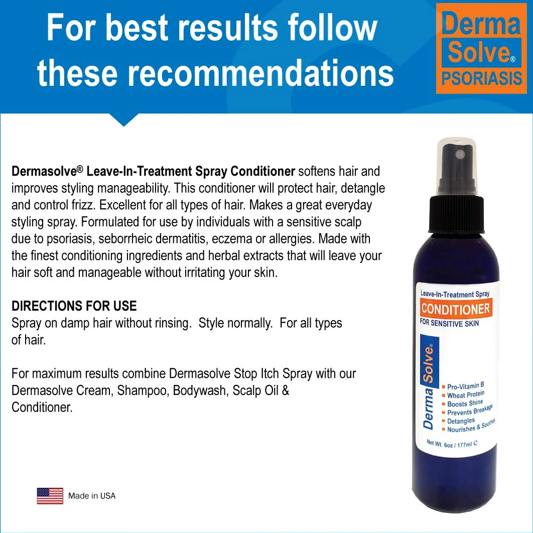 Dermasolve Psoriasis Leave-In-Treatment & Styling Spray Bálsamo para Dermatitis Seborreica, Piel Sensible, Desenredante, Desenredar, Calmante Anticaspa, Reparación del cuero cabelludo seco
