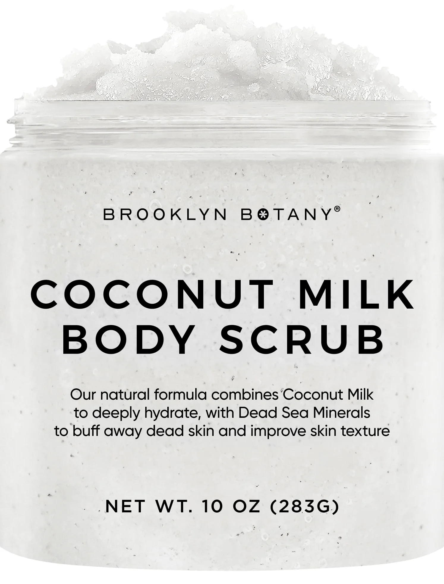 Exfoliante corporal de leche de coco de 10 oz, fabricado con sal marina muerta y aceites esenciales, anticelulitis, marcas elásticas y venas varicosas. Brooklyn Botany