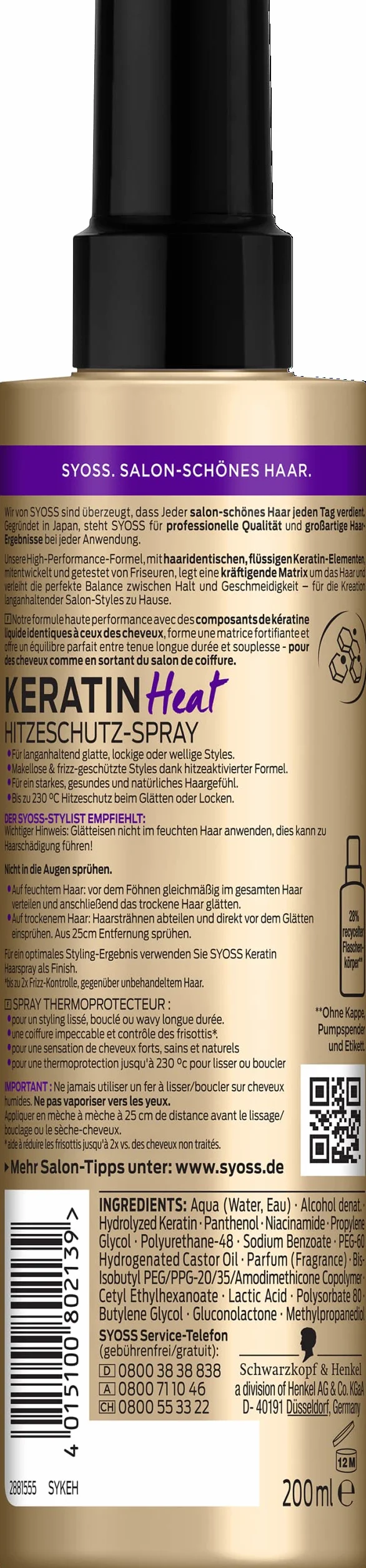 Syoss Spray protección térmica 230°C 200 ml control encrespamiento