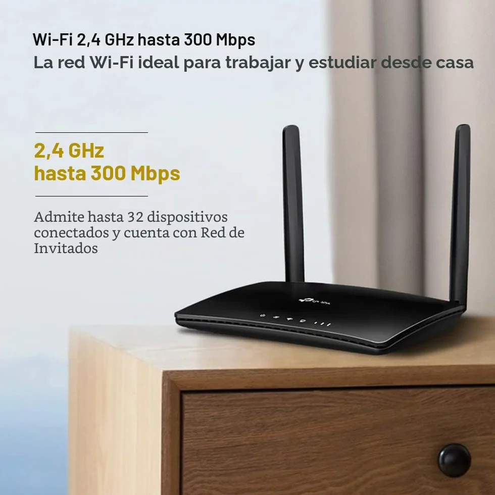 TP-Link TL-MR6400 Router 4G LTE WiFi Cat 4 300 Mbps MicroSim Ethernet LAN/WAN Antena Desmontable Negro