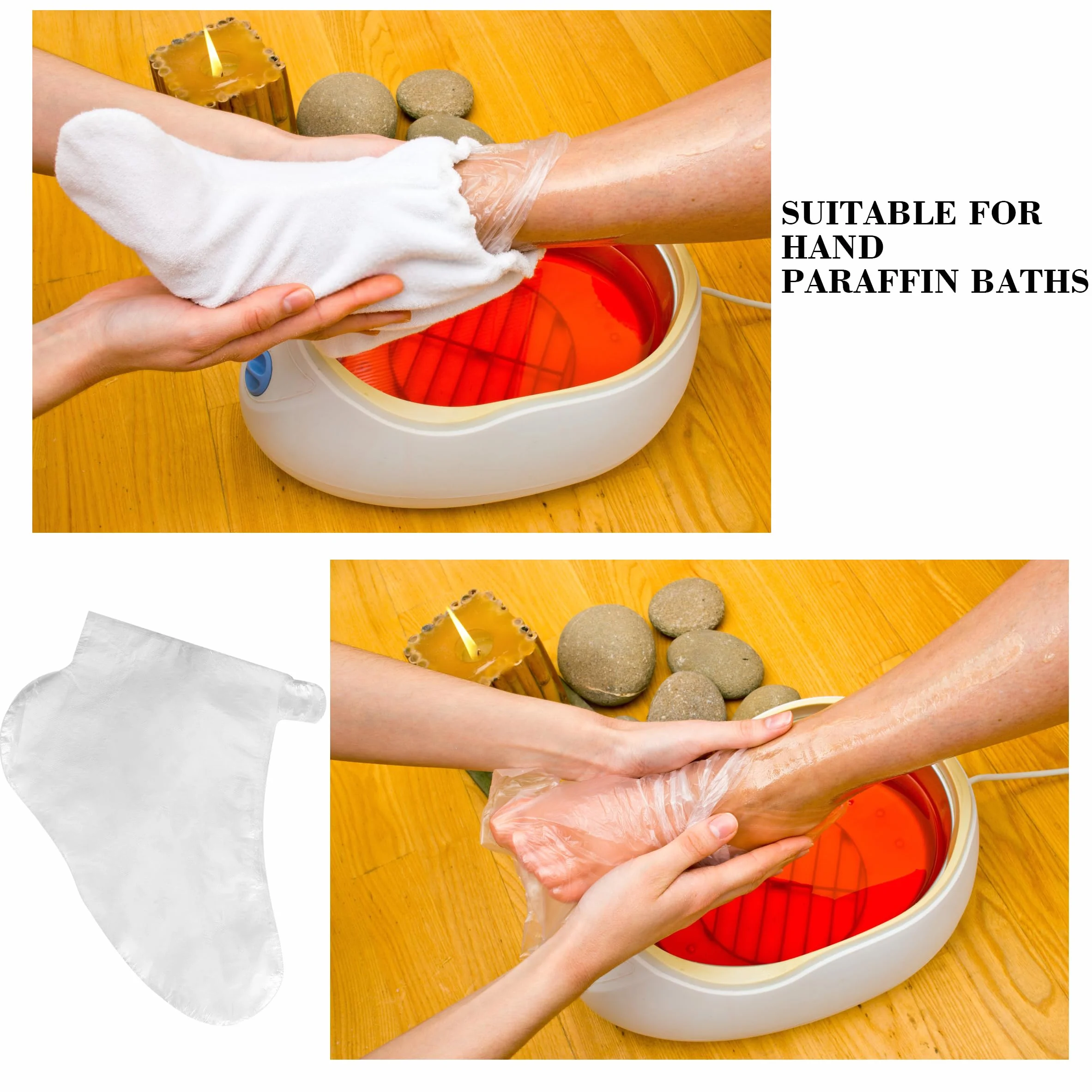 Calcetines de Baño de Parafina 300 Piezas Bolsas de Pedicura Plástico Transparente para SPA Cuidado de Pies
