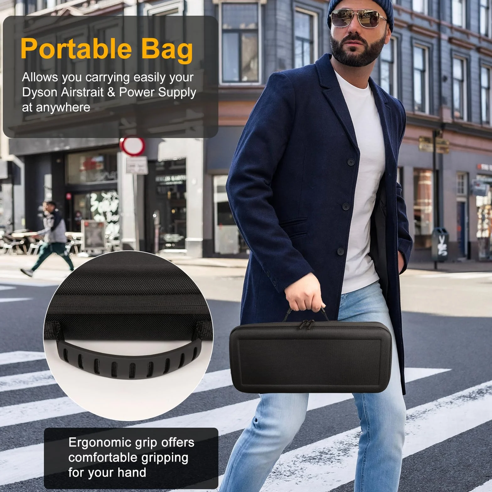 XINGFUDAO Funda de viaje rígida para Dyson Airstraight HT01, a prueba de golpes, impermeable, bolsa de viaje con bolsillo de malla