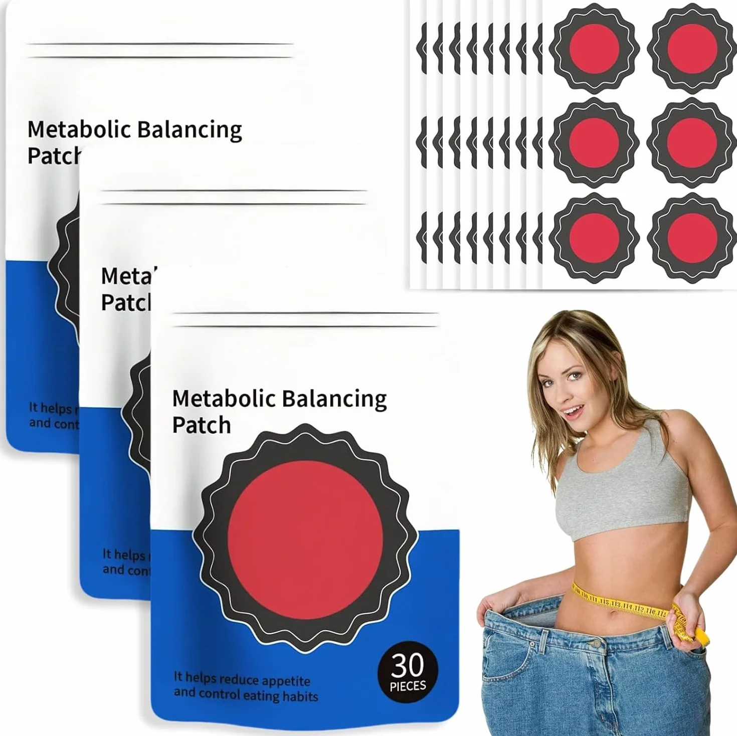 90 Parches Adelgazantes Naturales para el Abdomen, Equilibrio Metabólico, Calmante Suave