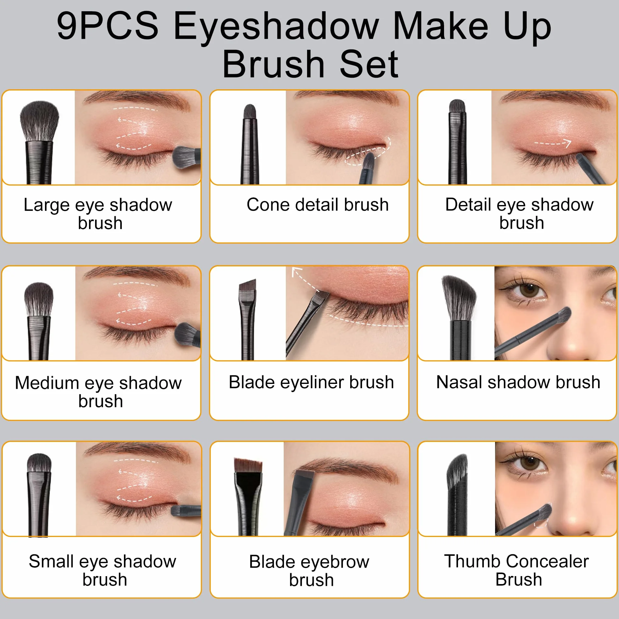 Kit de Brochas de Maquillaje Profesional 9 Piezas Set de Brochas para Sombras Delineado Difuminado Negro