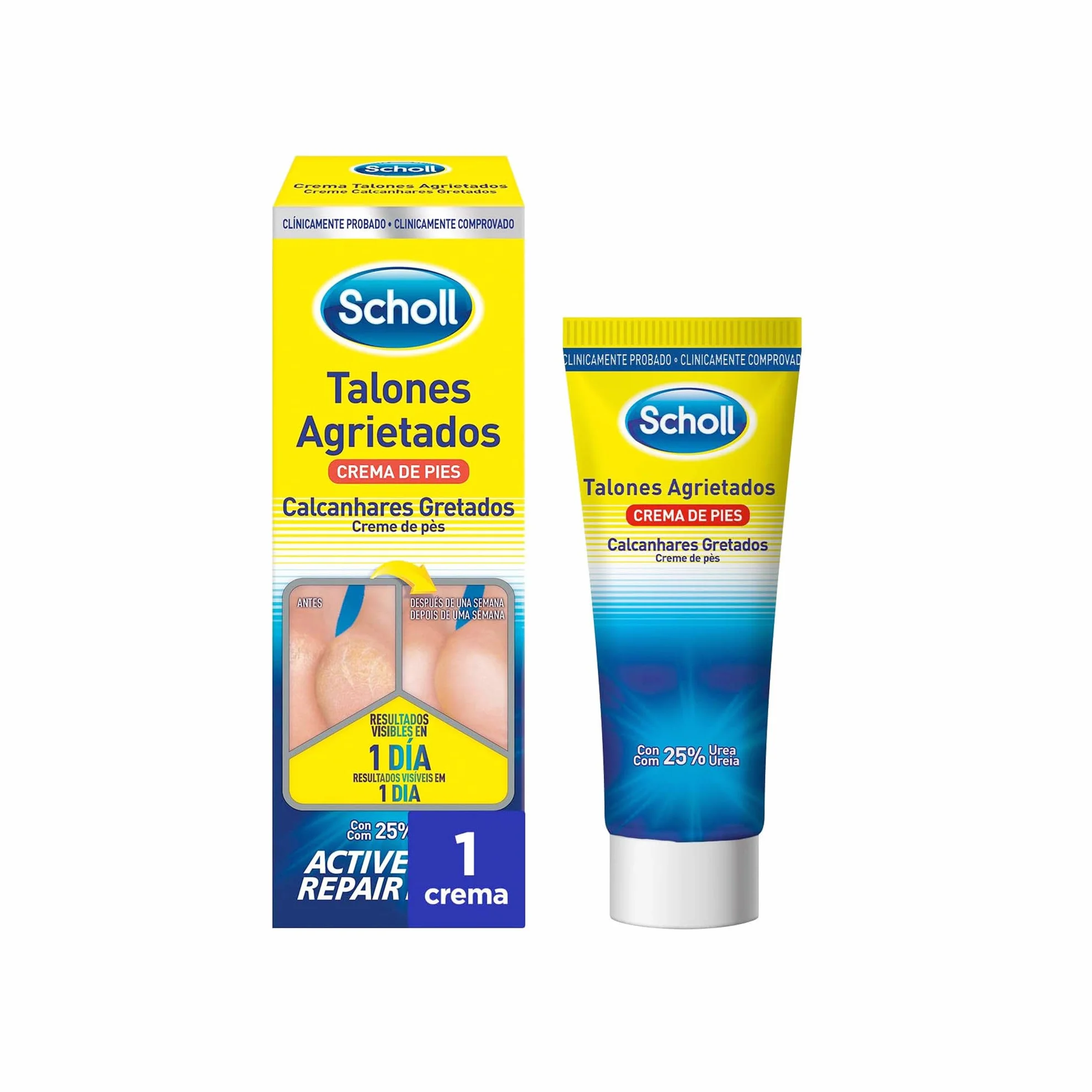 Scholl Crema Reparadora Talones Agrietados 60 ml con Urea 25% Active Repair K+ y Queratina