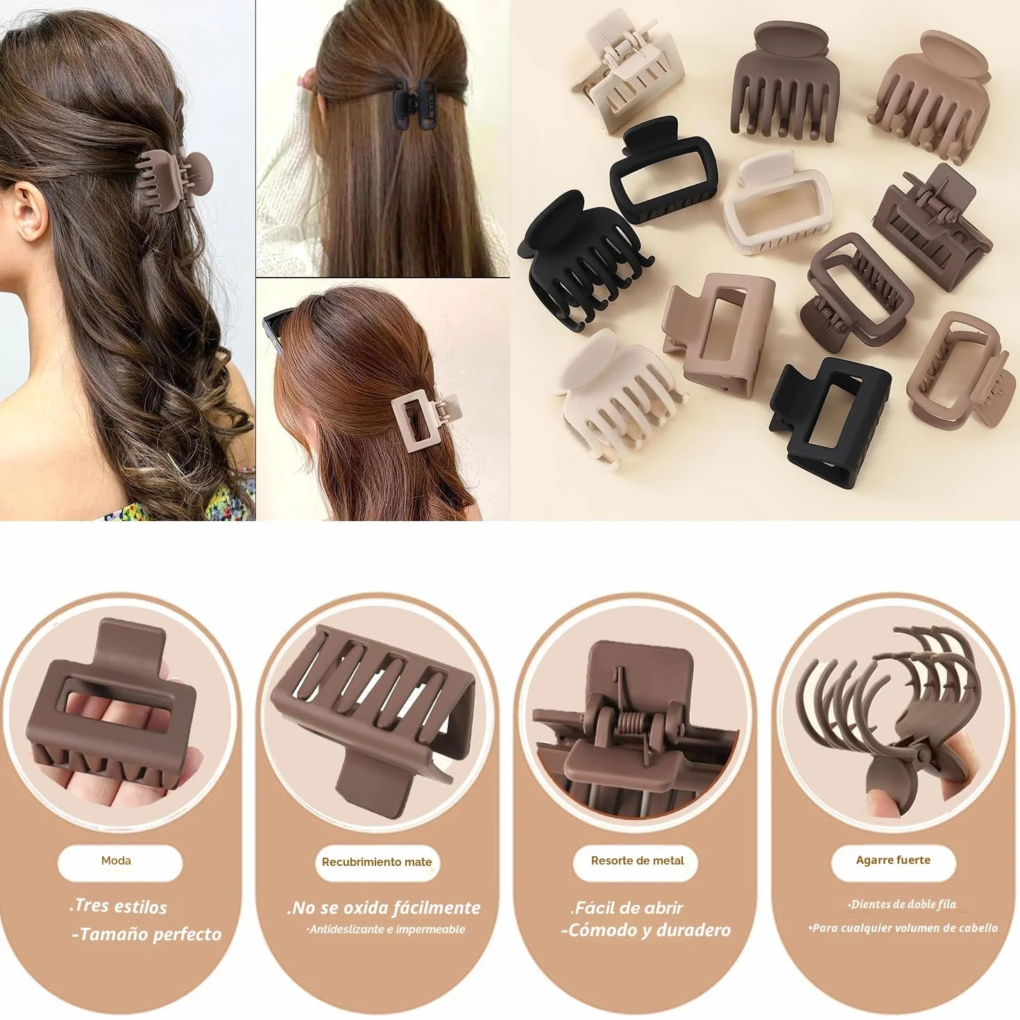 Pinzas de Pelo Pequeñas Antideslizantes Mate 12 Piezas Pinzas Rectangulares para Mujer