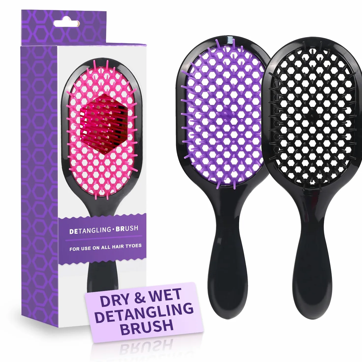 Cepillo desenredante, paquete de 2 cepillos desenredantes, desenredante suave y eficaz en tipos de cabello frágil húmedo o seco, ultraligero, cepillo desenredante ventilado y antiestático (negro +