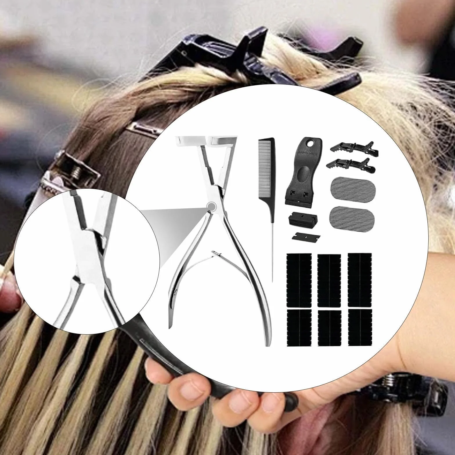 Kit de Herramientas para Extensiones de Cabello con Cinta Adhesiva