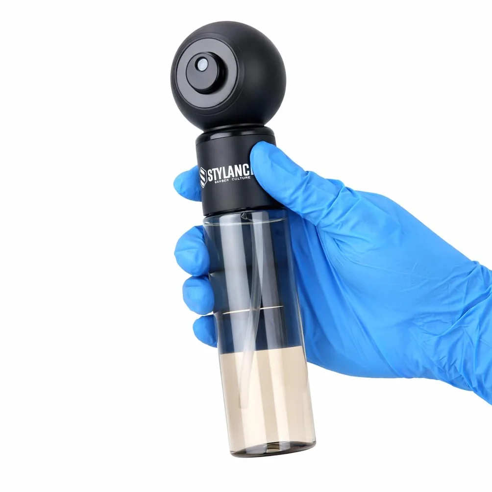 Barbería Botella eléctrica pulverizador profesional recargable niebla fina nano atomizador continuo mate negro