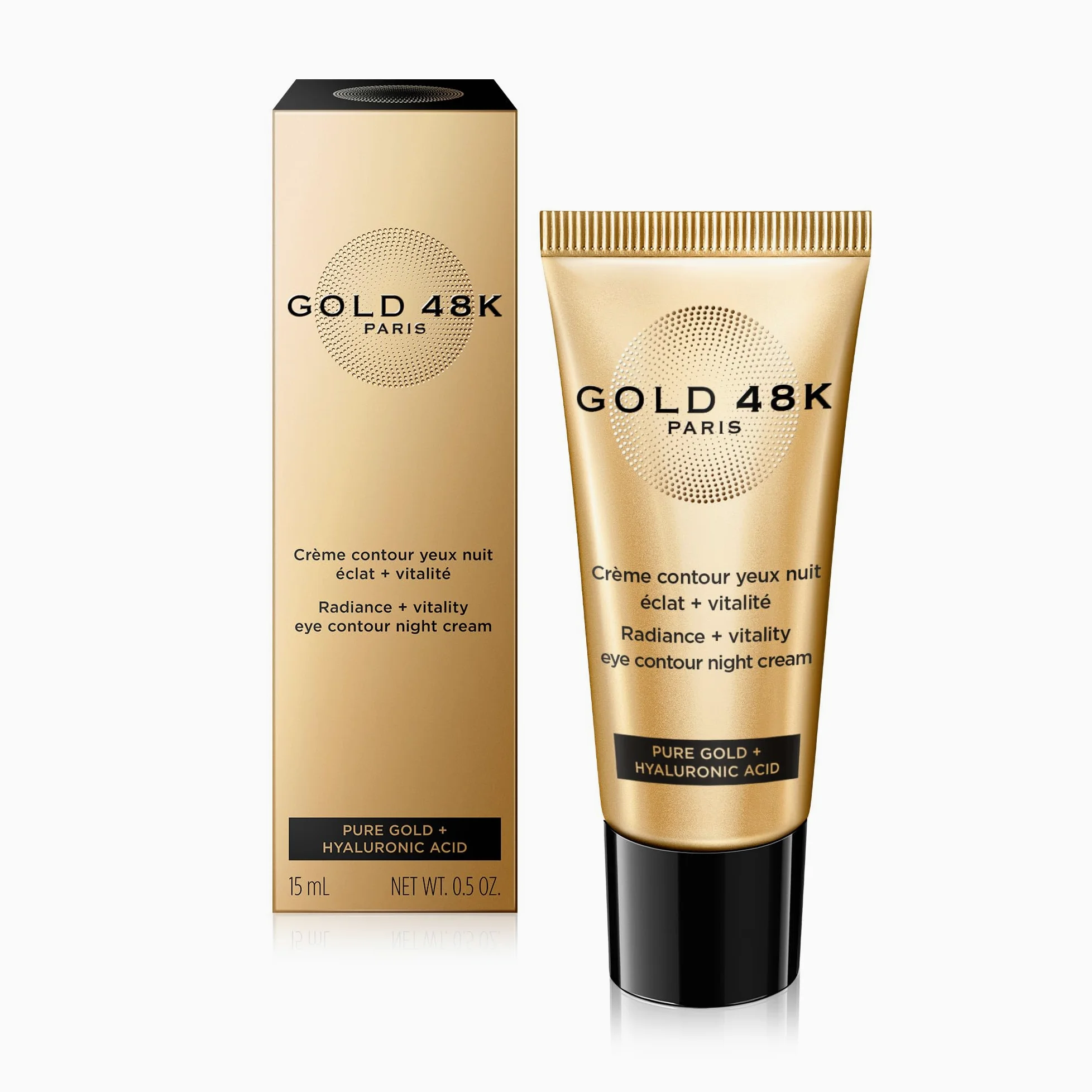 GOLD 48K - Crema contorno de ojos de noche resplandor + vitalidad - Oro Puro + Ácido Hialurónico - 15 mL