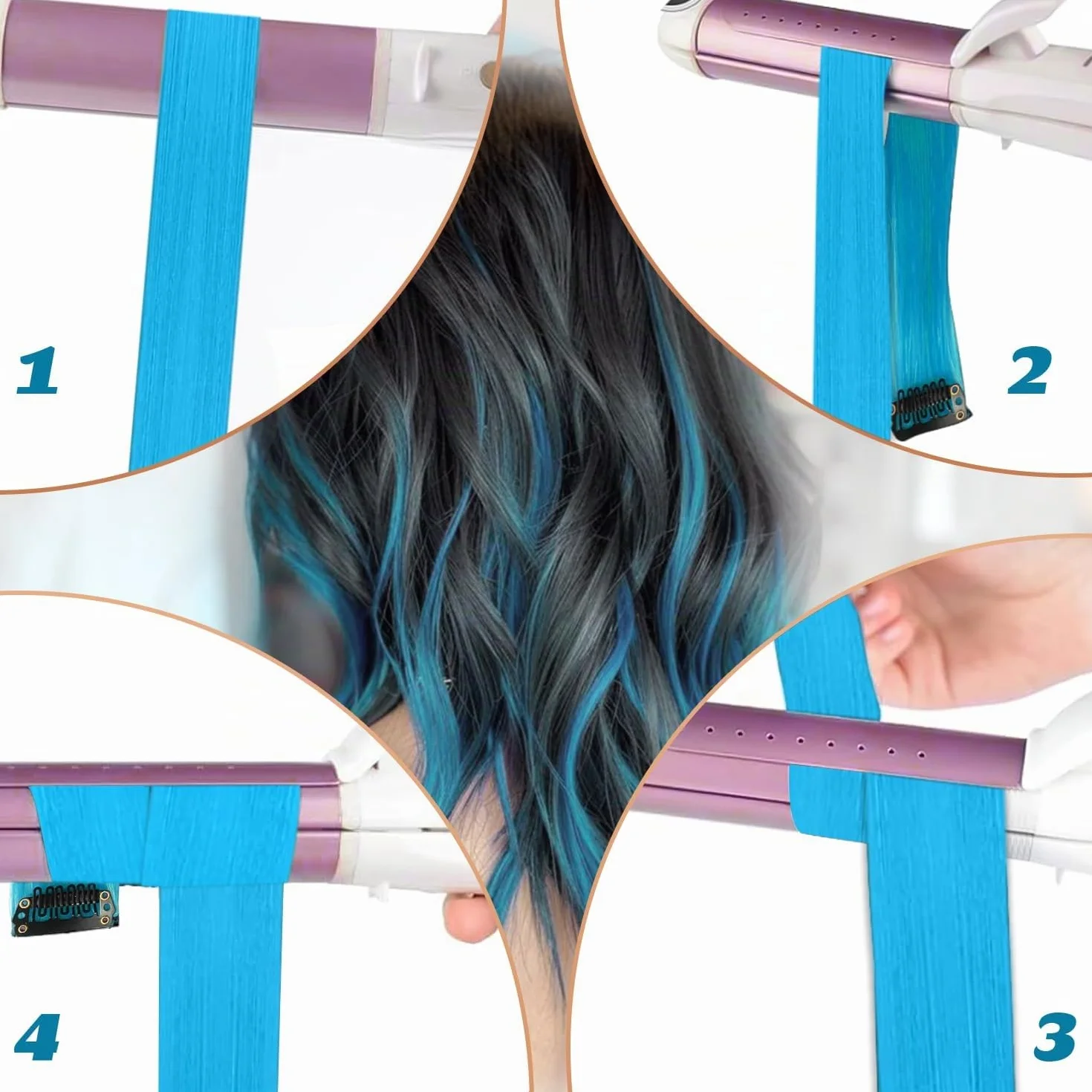 Extensiones Pelo Clip 55 cm Liso Largo (Azul Lago) 10 Piezas