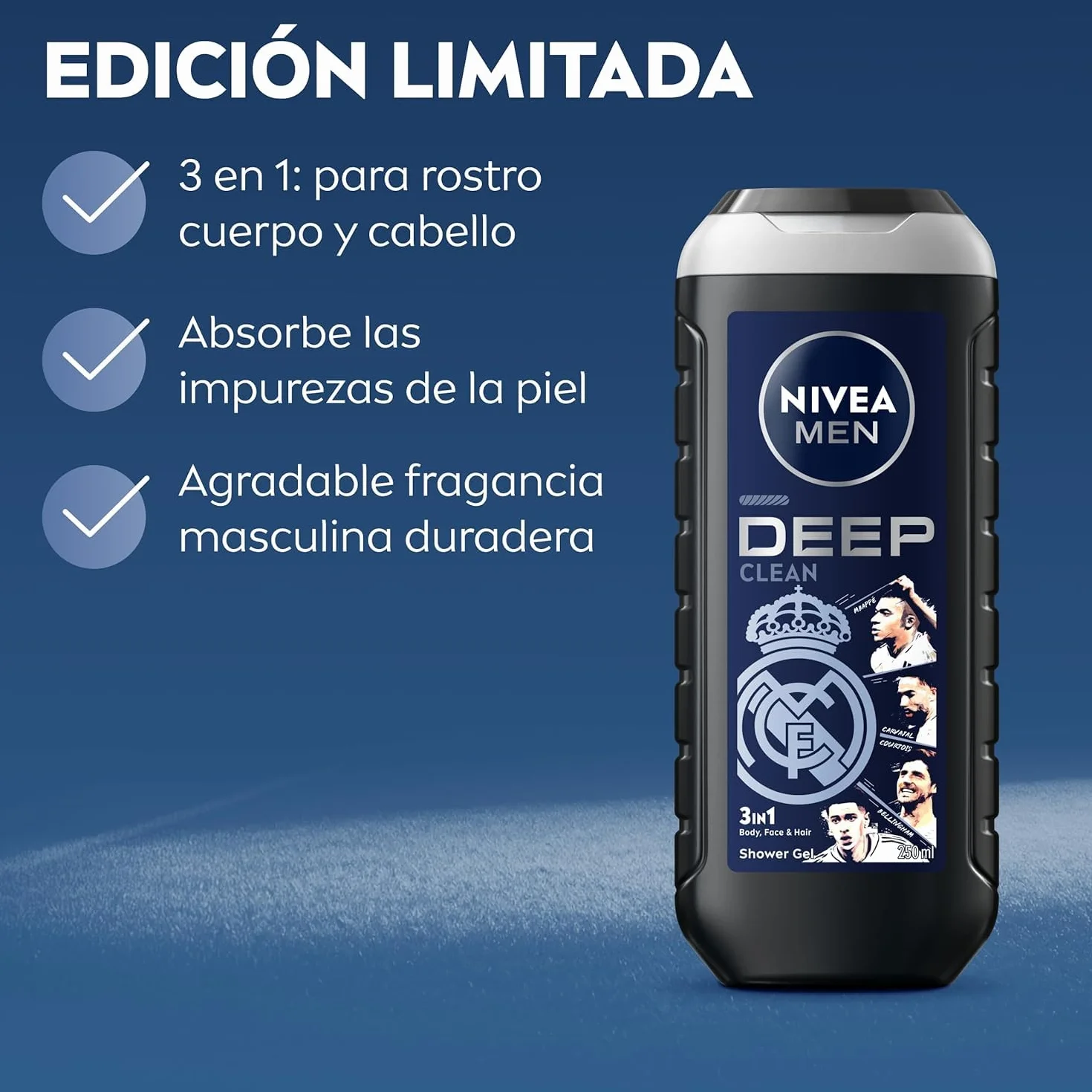 NIVEA MEN Pack Real Madrid Edición Limitada - Sensitive Aftershave 100 ml, Desodorante Spray Deep 150 ml, Gel de Ducha Deep 250 ml, NIVEA Creme 150 ml