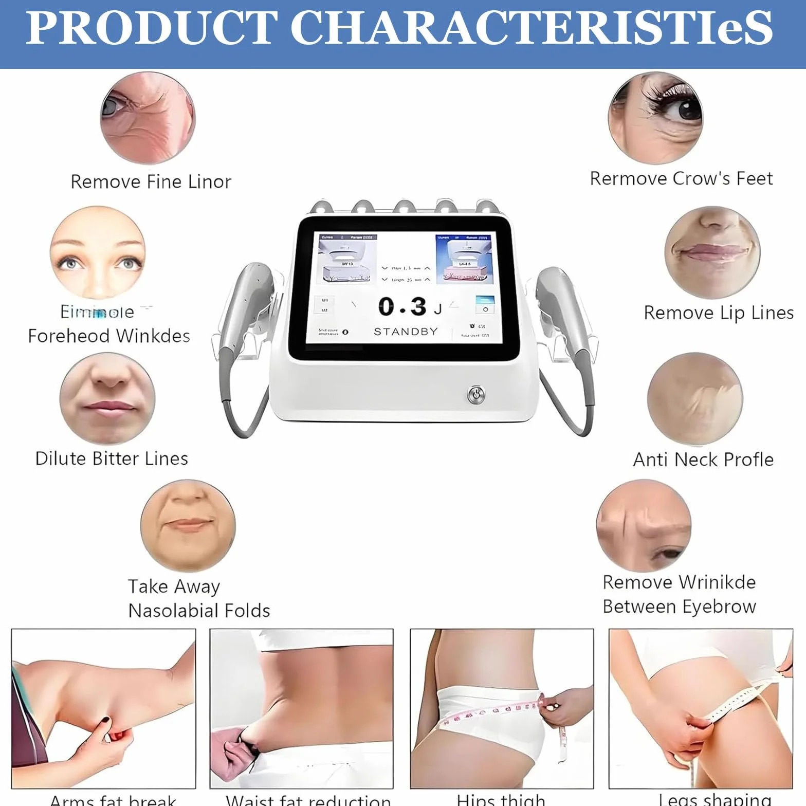 Máquina reafirmante HIFU 7D profesional para el cuidado y rejuvenecimiento facial y corporal. Efecto lifting, tonifica, reafirma y elimina arrugas. Ideal para uso doméstico o en salón de belleza