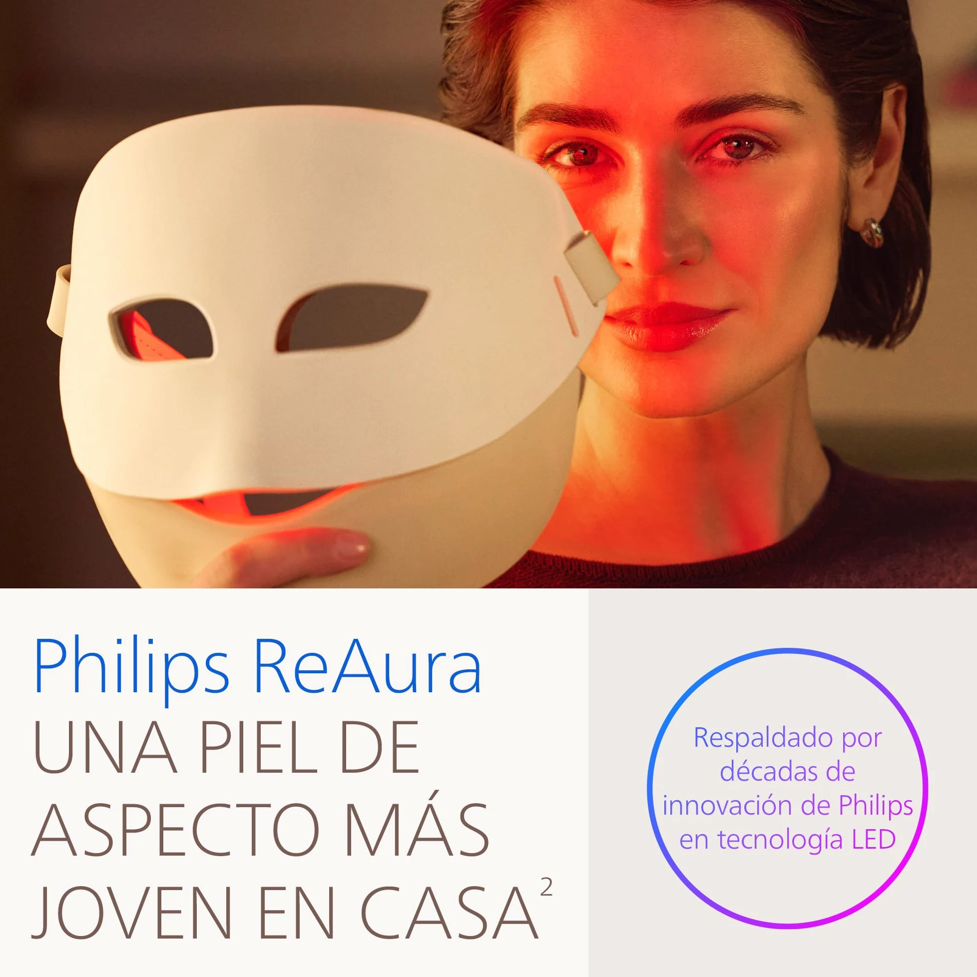 Philips LED ReAura Máscara facial – rostro, contorno de ojos y cuello, 3 modos, luz roja, azul e infrarroja cercana, eficacia clínicamente demostrada¹, ajuste flexible, rutina de 10 min, LTM7100/00