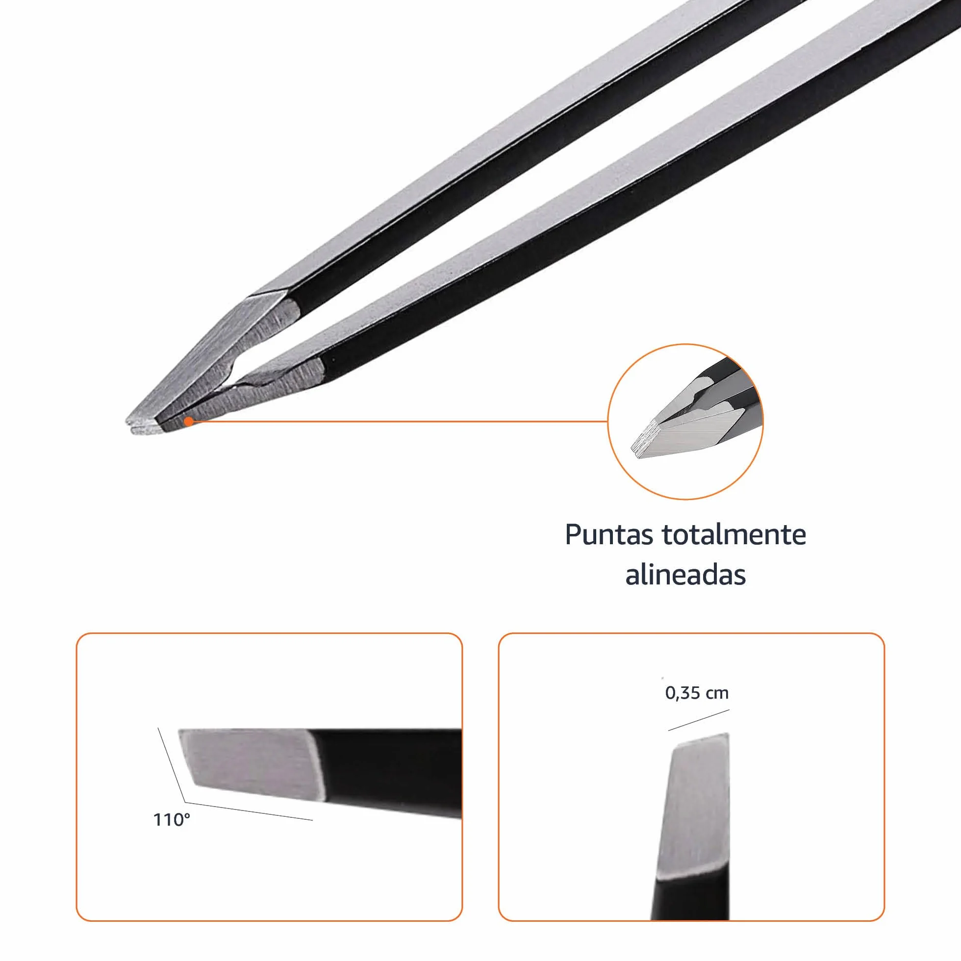 Amazon Basics Pinzas de punta oblicua de acero inoxidable, profesionales, para eliminar pelo, con funda de viaje, negro, 1 paquete