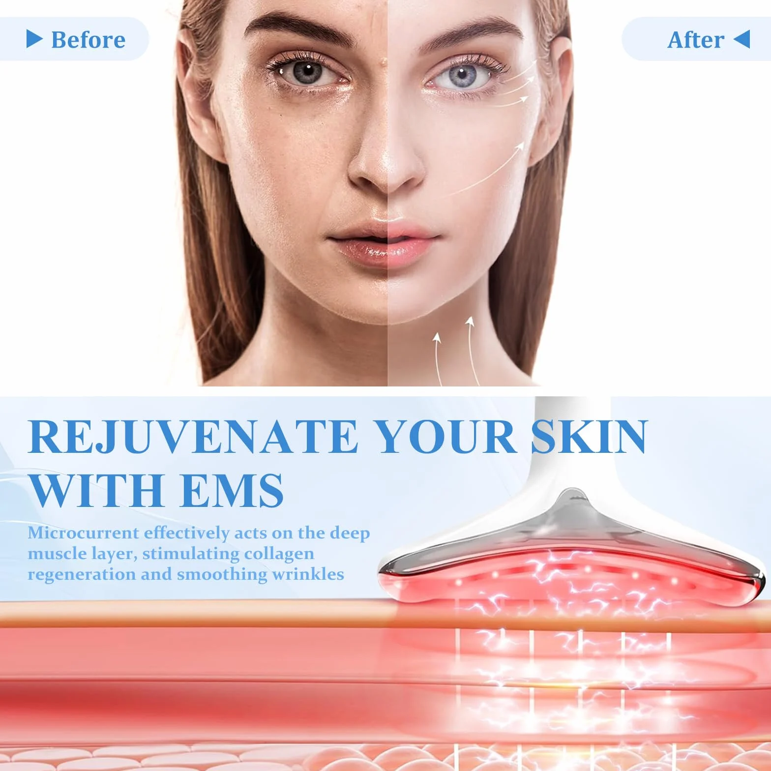 Journeyside Masajeador Facial Eléctrico Antiarrugas 3 Modos LED 7 Colores Calefacción 45℃ EMS Lifting Reafirmación