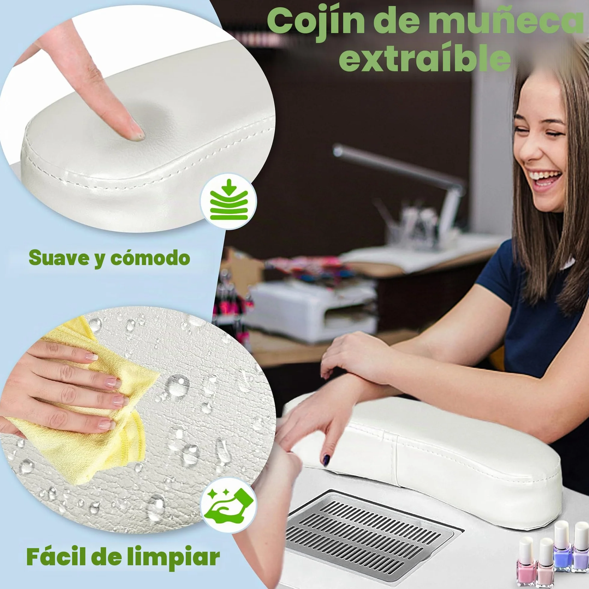 UISEBRT Mesa de manicura plegable con aspiración Mesa de uñas portátil Mesa de manicura portátil con ruedas Mesa de manicura móvil, color negro
