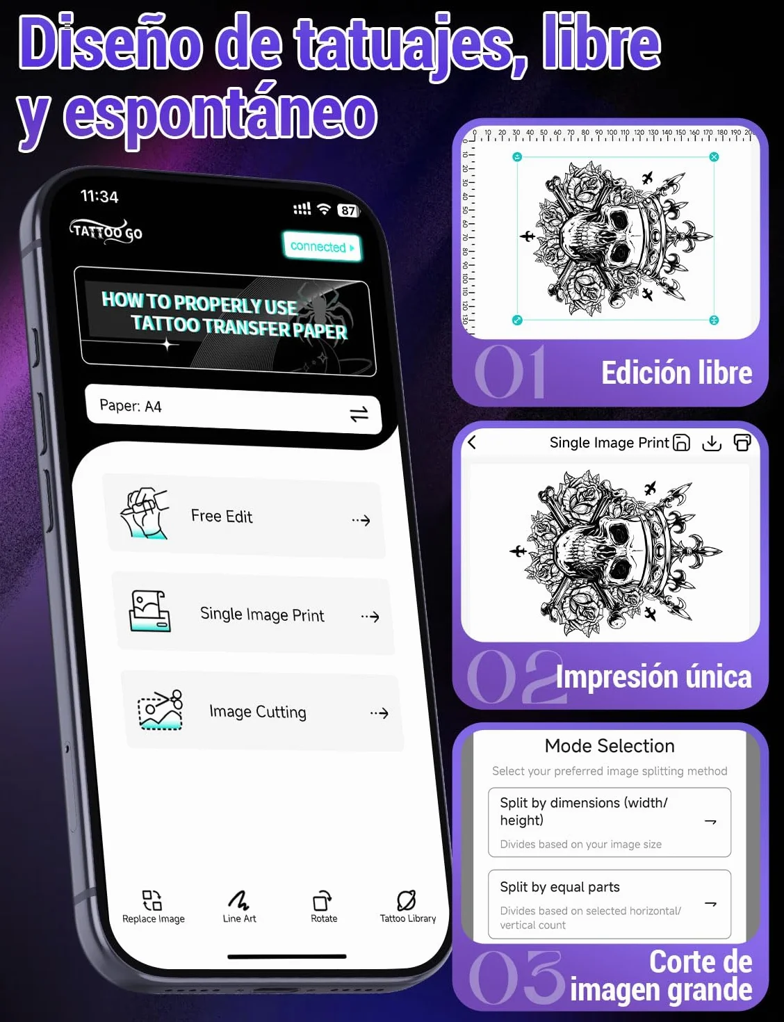 YOHOOLYO Termocopiadora Tattoo Bluetooth Impresora Termica Tattoo Portatil 203 DPI Compatible con Smartphones Tabletas Incluye 10 Hojas de Transferencia para Tatuadores Principiantes