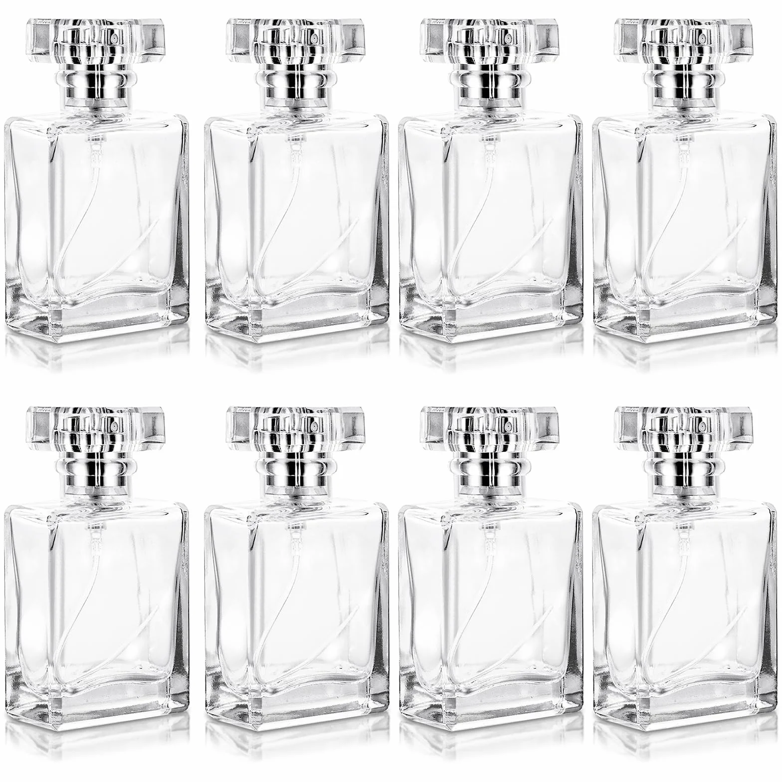 Atomizador Perfume Recargable 30 ml, Botellas de Vidrio Transparentes con Spray Plateado, Set de Viaje con Embudos y Goteros
