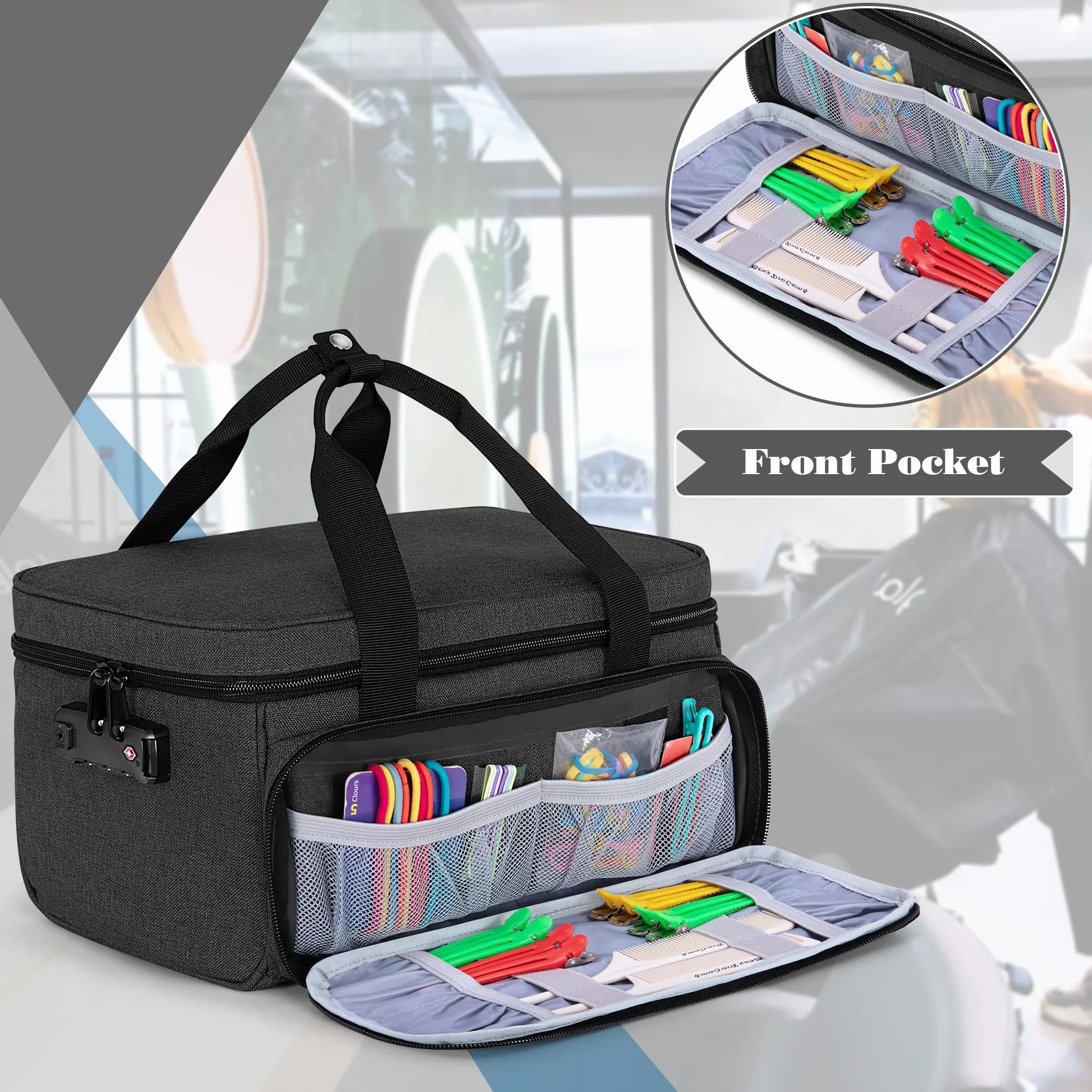 CURMIO Maletín Profesional para Cortapelos, Organizador con Cerradura para Máquinas, Tijeras y Accesorios de Barbería, Solo Bolsa, Negro