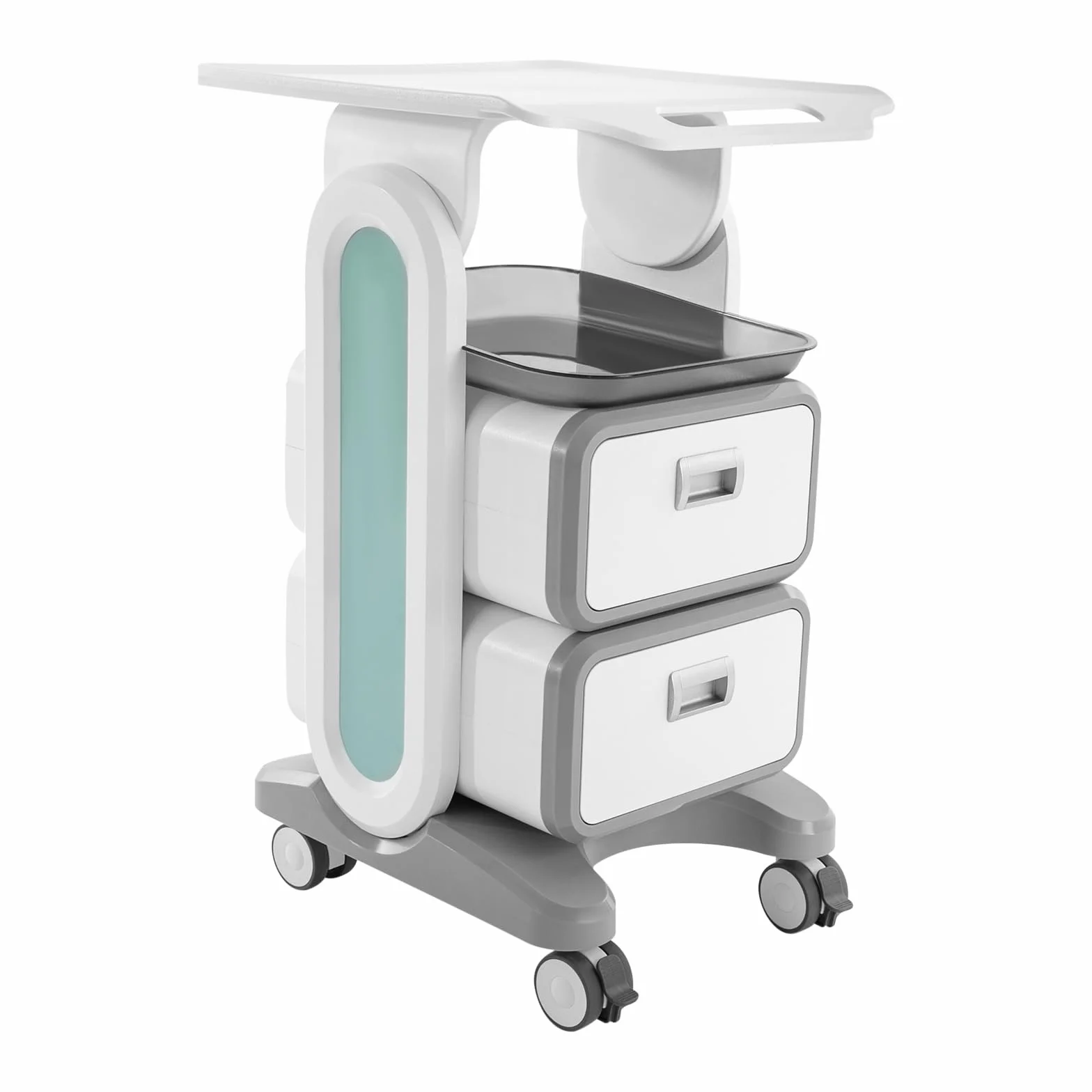 Carro de cosméticos médico con 2 cajones, 44 x 44 x 73,5 cm, con 4 ruedas universales silenciosas para laboratorio, clínica, hospital, salón, color blanco