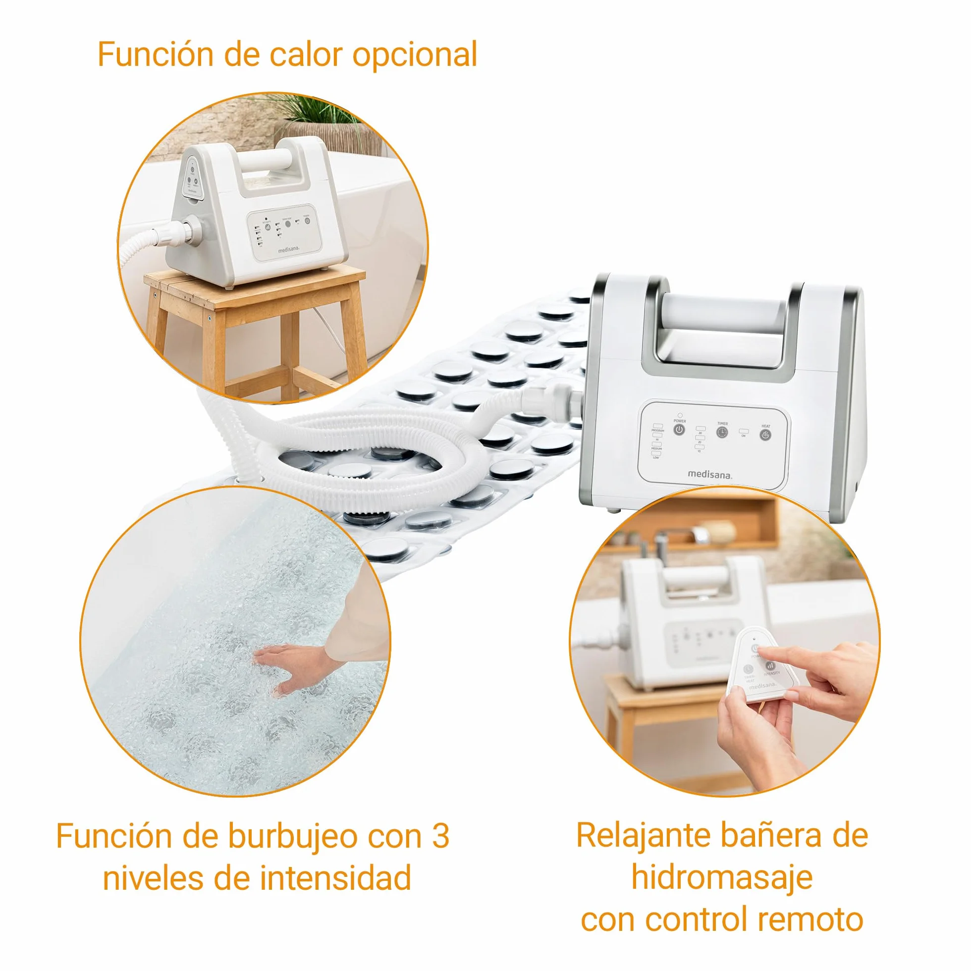 medisana BBS Masajeador de burbujas, Bañera con alfombrilla de burbujas, Alfombrilla de hidromasaje, Incl. Dispensador de aromas, 3 niveles de intensidad, Función temporizador, Spa para el hogar