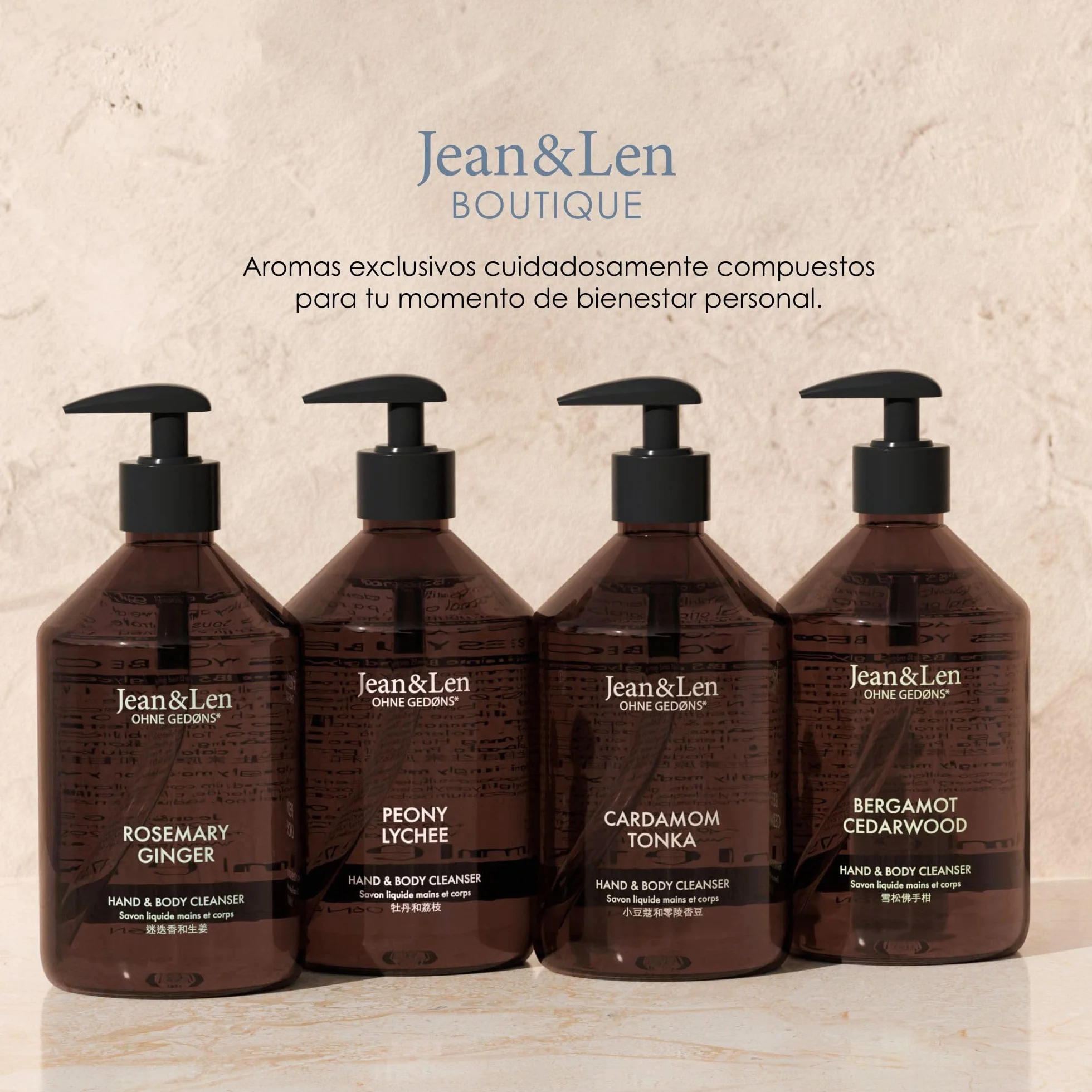 Jean & Len Hand & Body Cleanser Bergamot & Cedarwood, jabón corporal y de manos, aroma fresco mediterráneo, vegano, 500 ml