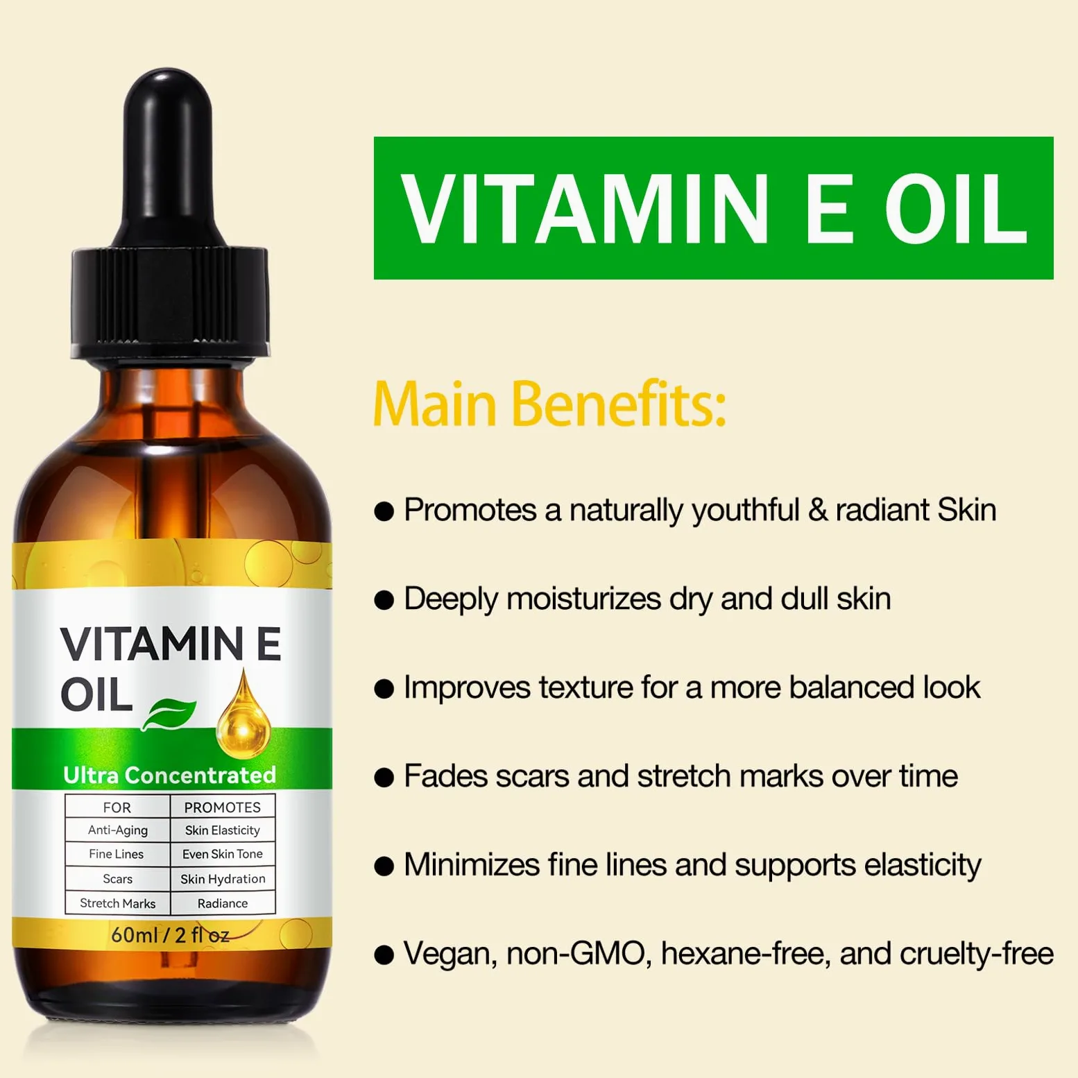 Liefiet Mezcla de vitamina E 75.000 Ui, aceite puro de vitamina E para piel, cicatrices, uñas y cuero cabelludo, hidratante para rostro y cuerpo, hidrata la piel seca, reduce las estrías, L