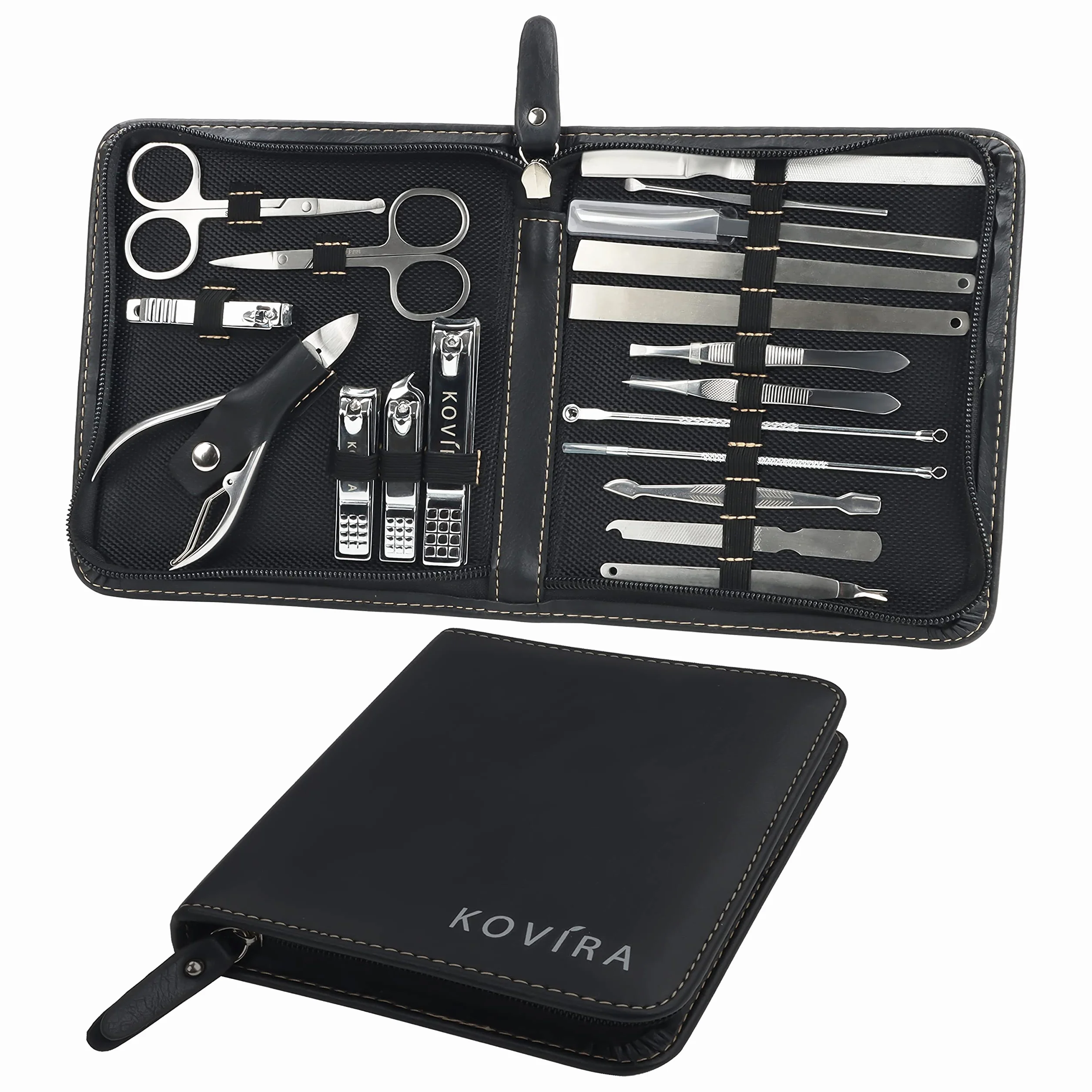 Set de Manicura Pedicura 19 Piezas Acero Inoxidable Cortauñas Estuche Lujo