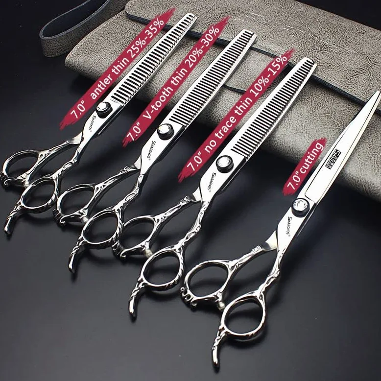 Tijeras de corte de pelo profesionales de 6,5/7 pulgadas, tijeras de corte de pelo afiladas de acero inoxidable, tijeras especiales para peluqueros(7 Pulgadas - 4pc-A)
