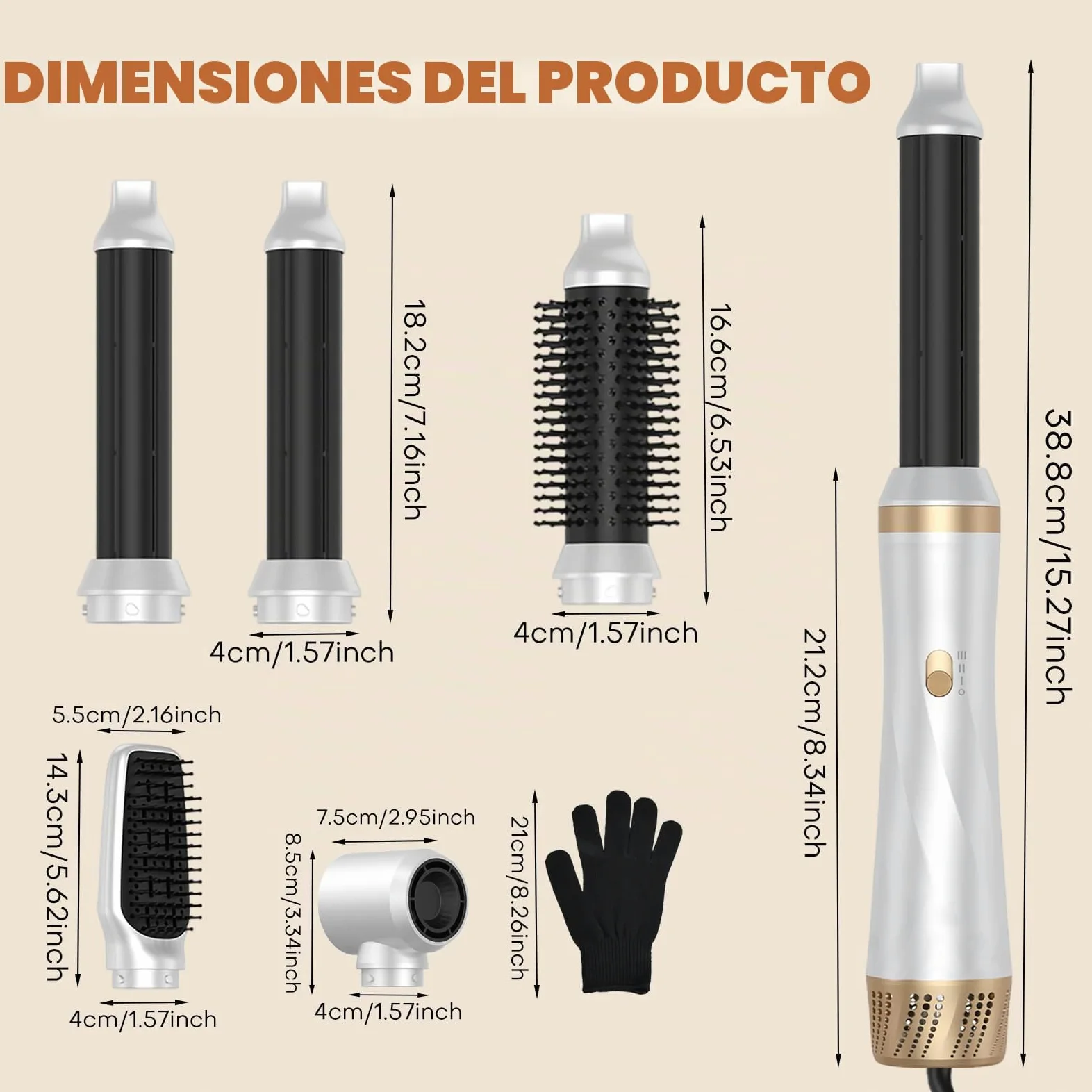 Cepillo Secador de Pelo 5 en 1, Air Styler Multifunción con Iones Negativos Secador, Rizador y Cepillo Alisador, 3 Temperaturas, 1000W Cepillo de Aire Caliente para Volumen, Alisa, Seco