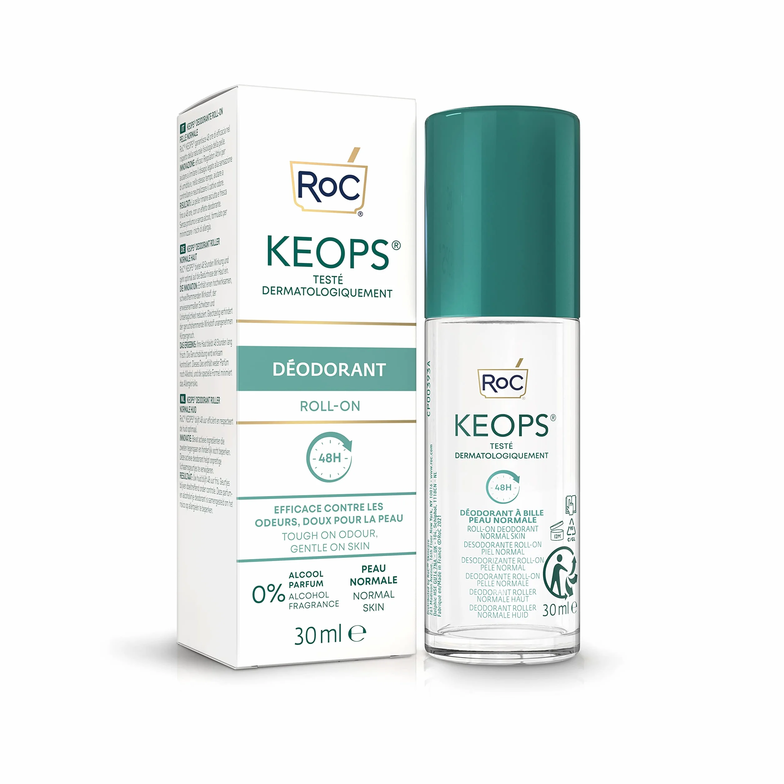 RoC KEOPS Desodorante Roll-on Antitranspirante 48 Horas Piel Normal Sin Alcohol 30 ml