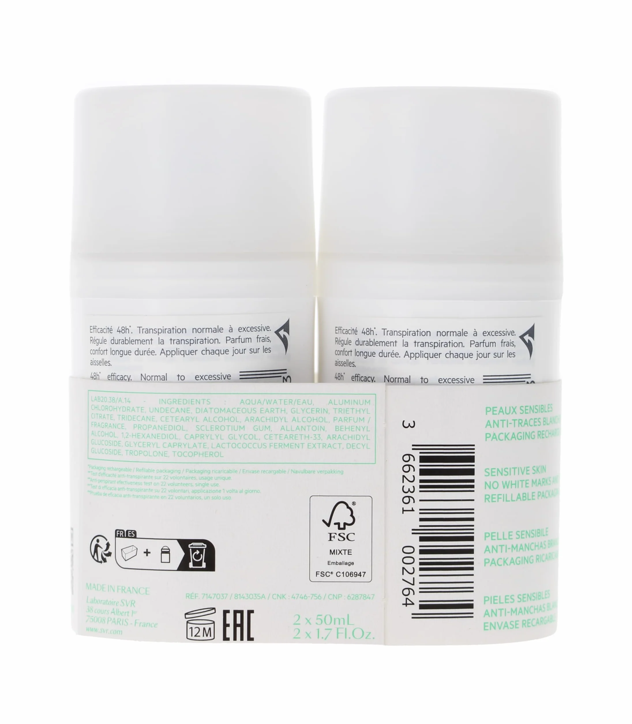 SVR Spirial Desodorante antitranspirante 48h Bola Lote 2x50ml